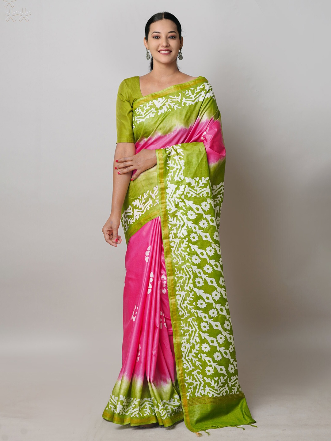 

Unnati Silks Woven Design Silk Cotton Handloom Chanderi Saree, Pink