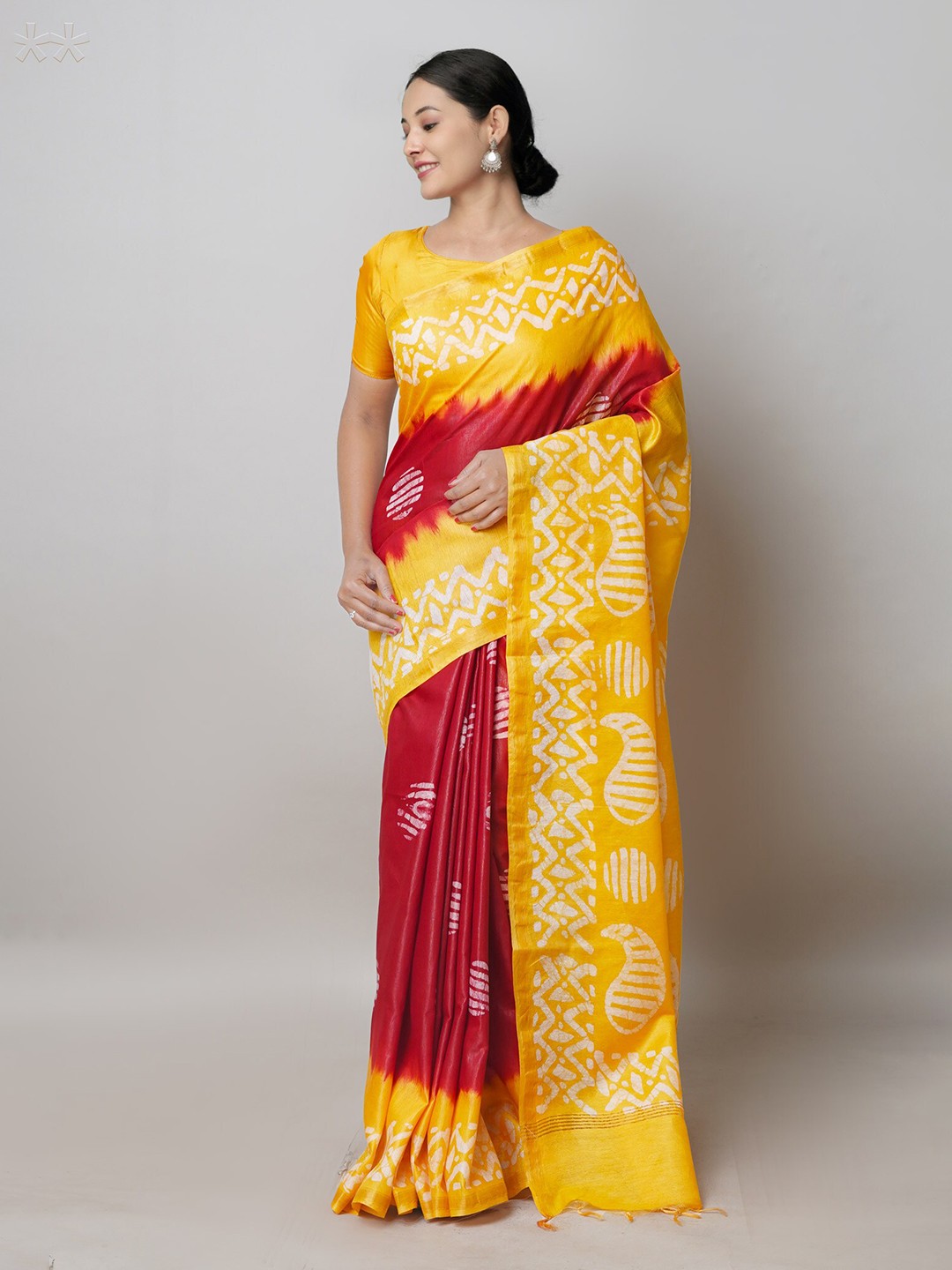 

Unnati Silks Floral Printed Silk Cotton Handloom Chanderi Saree, Red