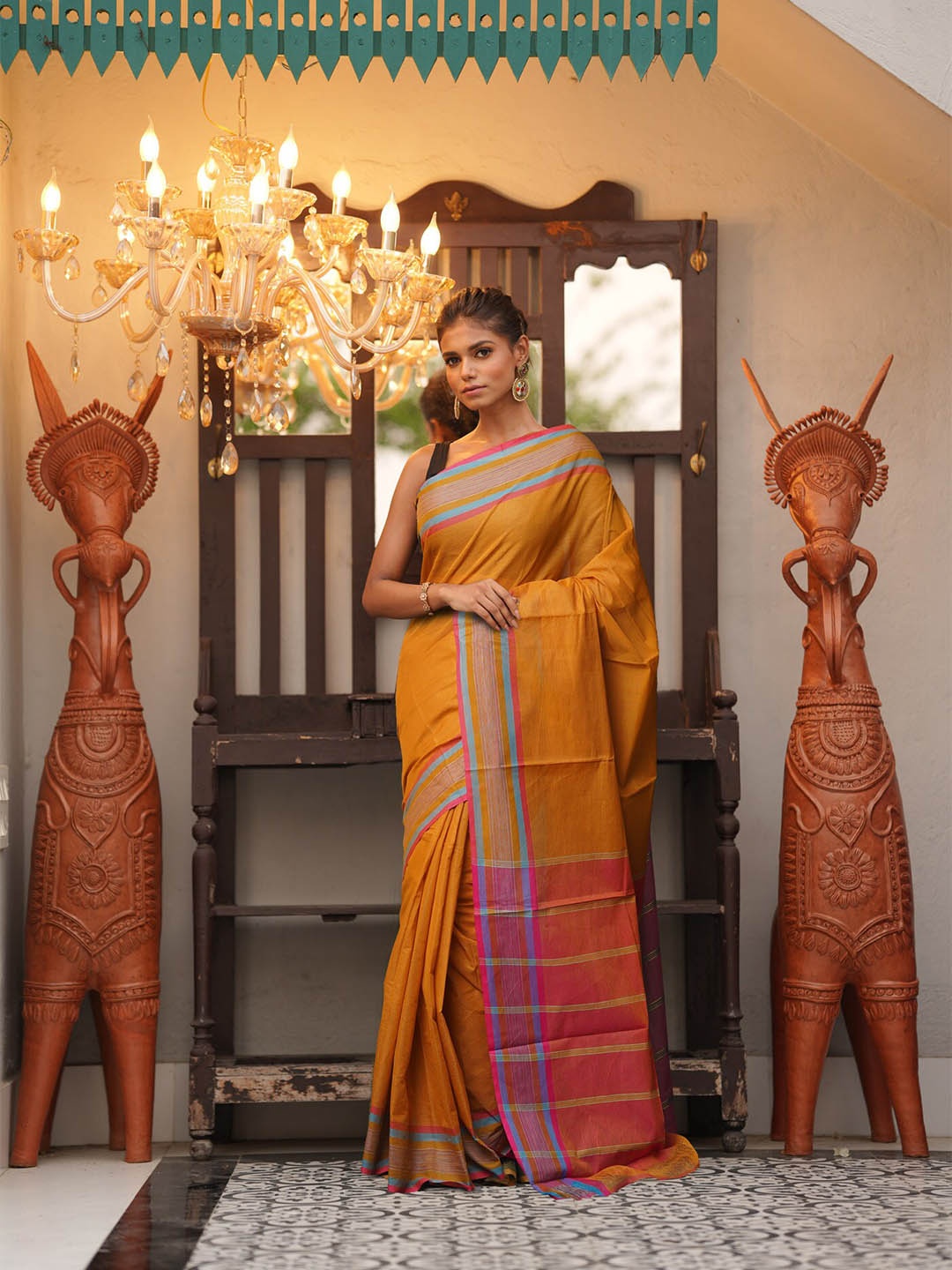 

Unnati Silks Striped Pure Cotton Mangalagiri Saree, Yellow