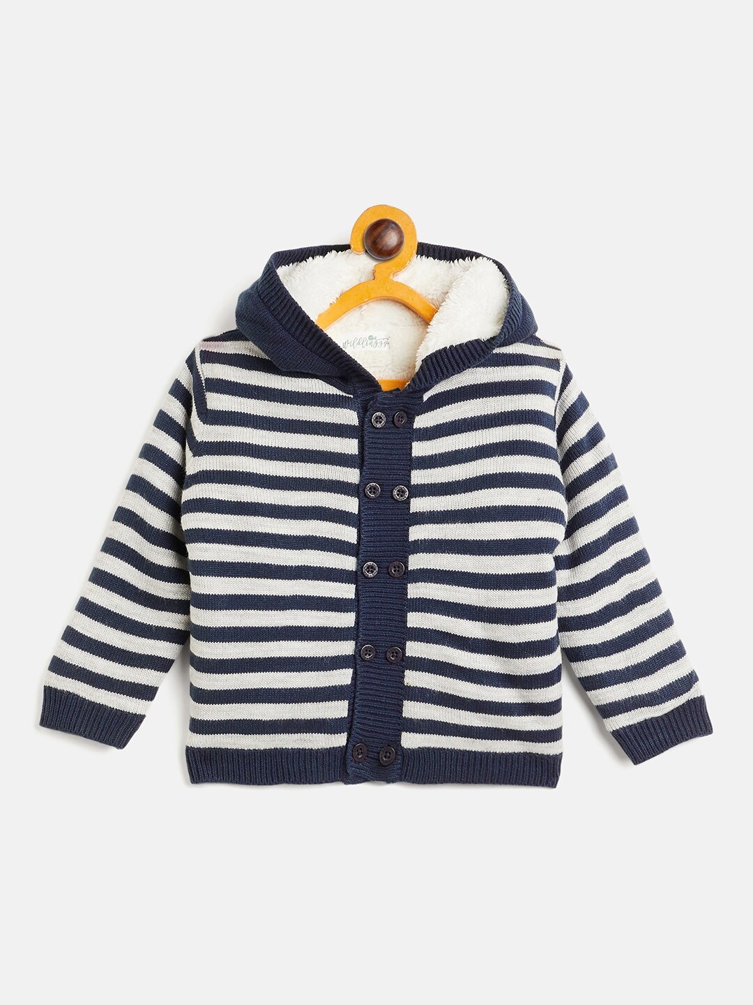 

JWAAQ Kids Striped Hooded Long Sleeves Cotton Cardigan Sweater, Navy blue