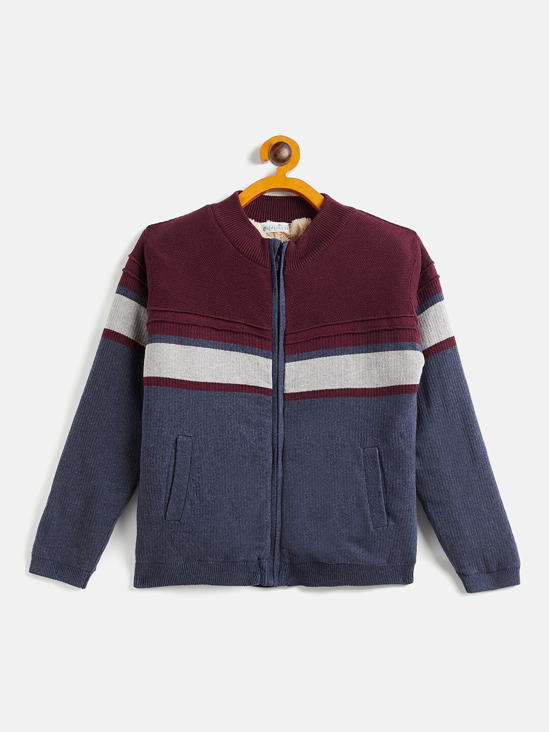 

JWAAQ Boys Colourblocked Cotton Front Open Sweater, Burgundy