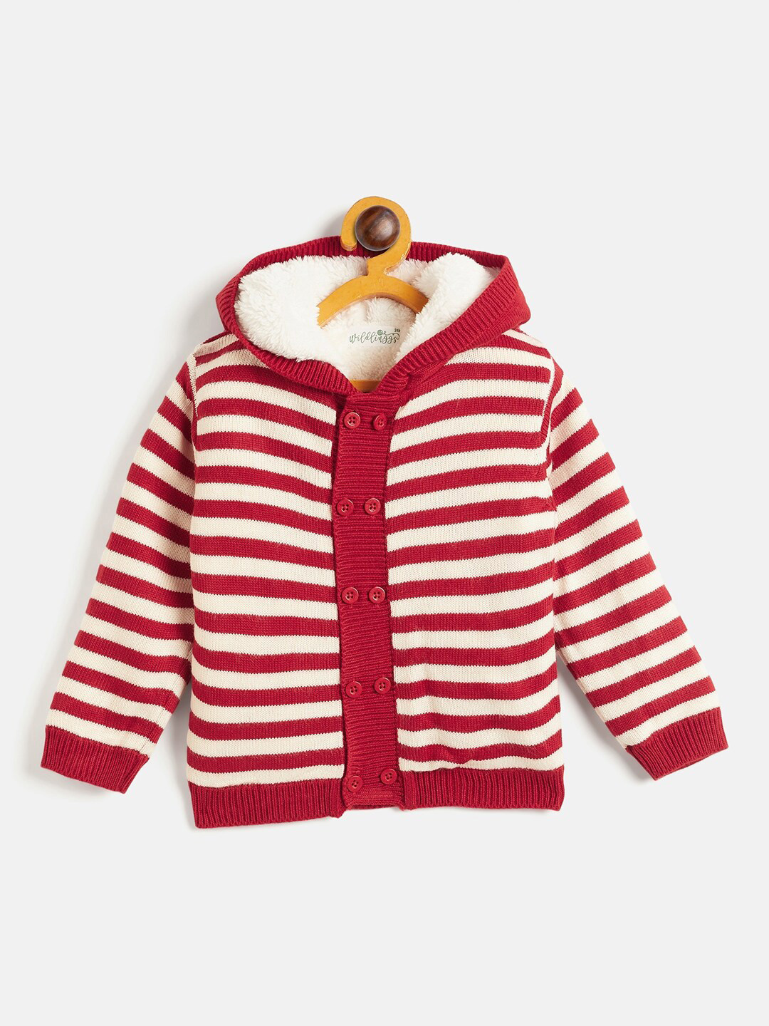 

JWAAQ Kids Striped Hooded Long Sleeves Cotton Cardigan Sweater, Red