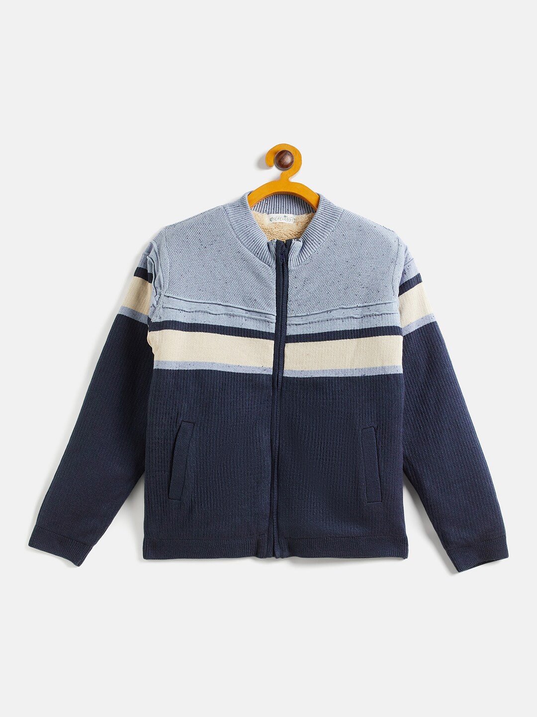 

JWAAQ Boys Colourblocked Mock Collar Long Sleeves Cotton Cardigan Sweater, Blue