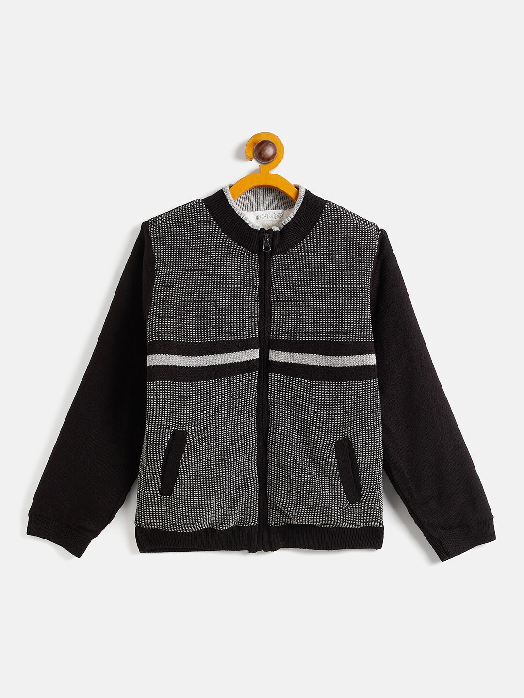 

JWAAQ Boys Checked Cotton Front Open Sweater, Black