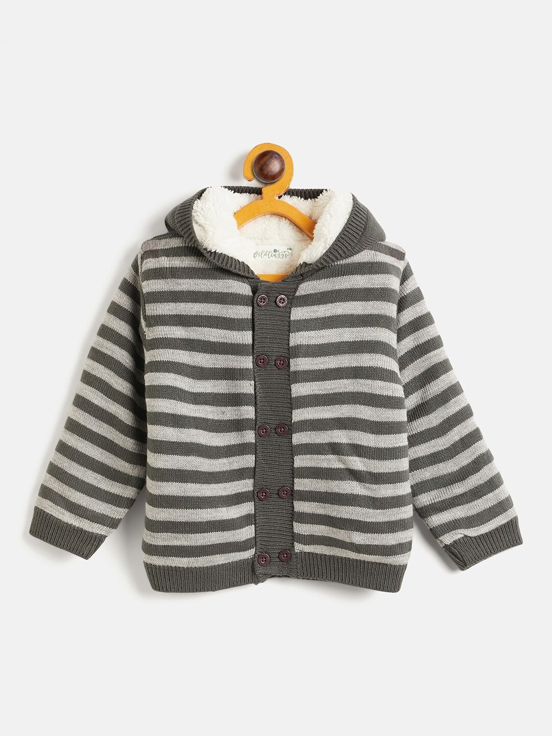 

JWAAQ Kids Striped Hooded Long Sleeves Cotton Cardigan Sweater, Grey