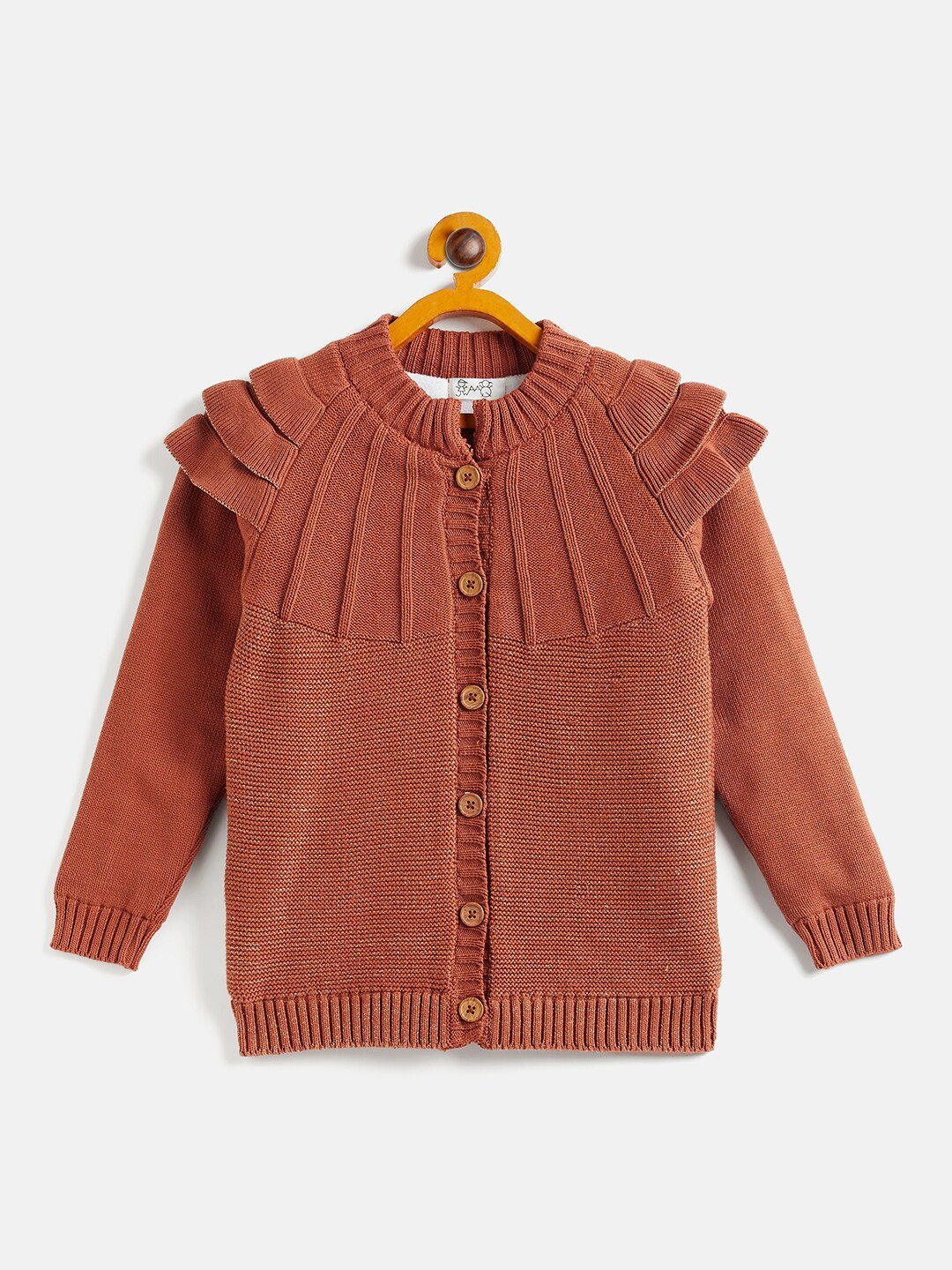 

JWAAQ Girls Round Neck Cotton Cardigan, Brown