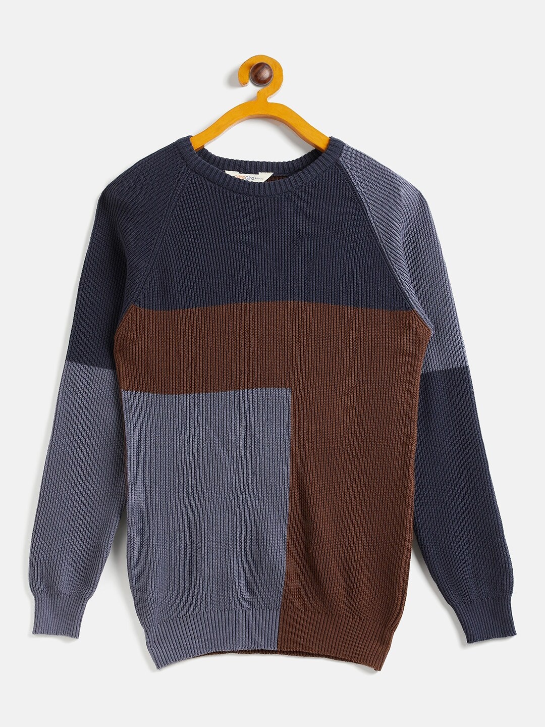 

JWAAQ Boys Colourblocked Round Neck Long Sleeves Cotton Pullover Sweater, Navy blue