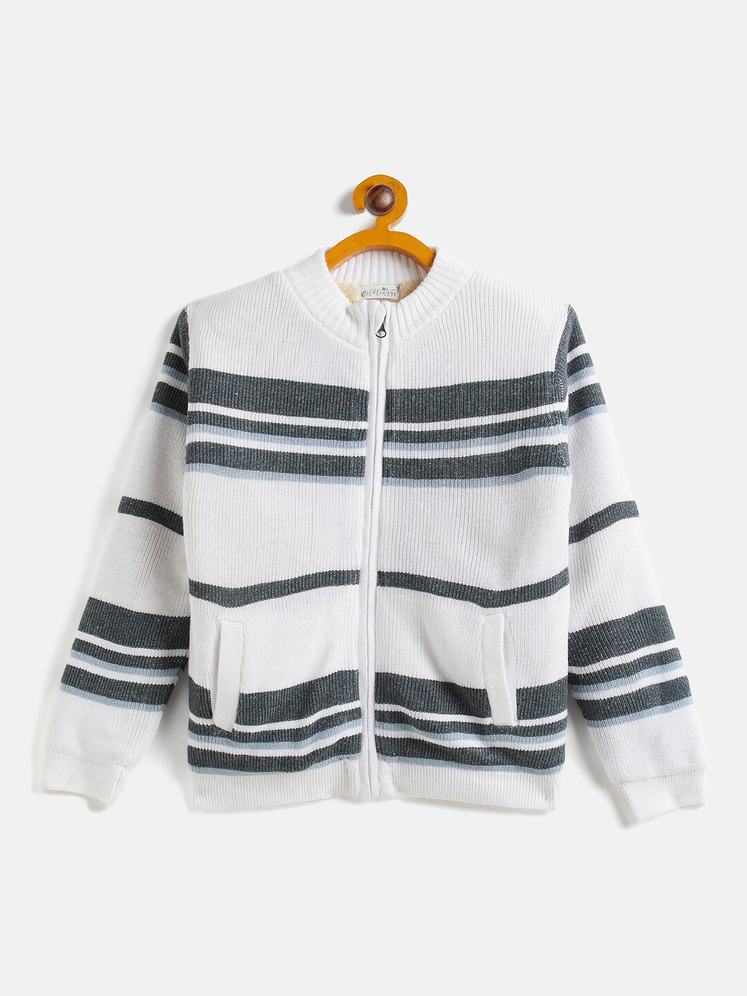 

JWAAQ Boys Striped Cotton Front Open Sweater, White