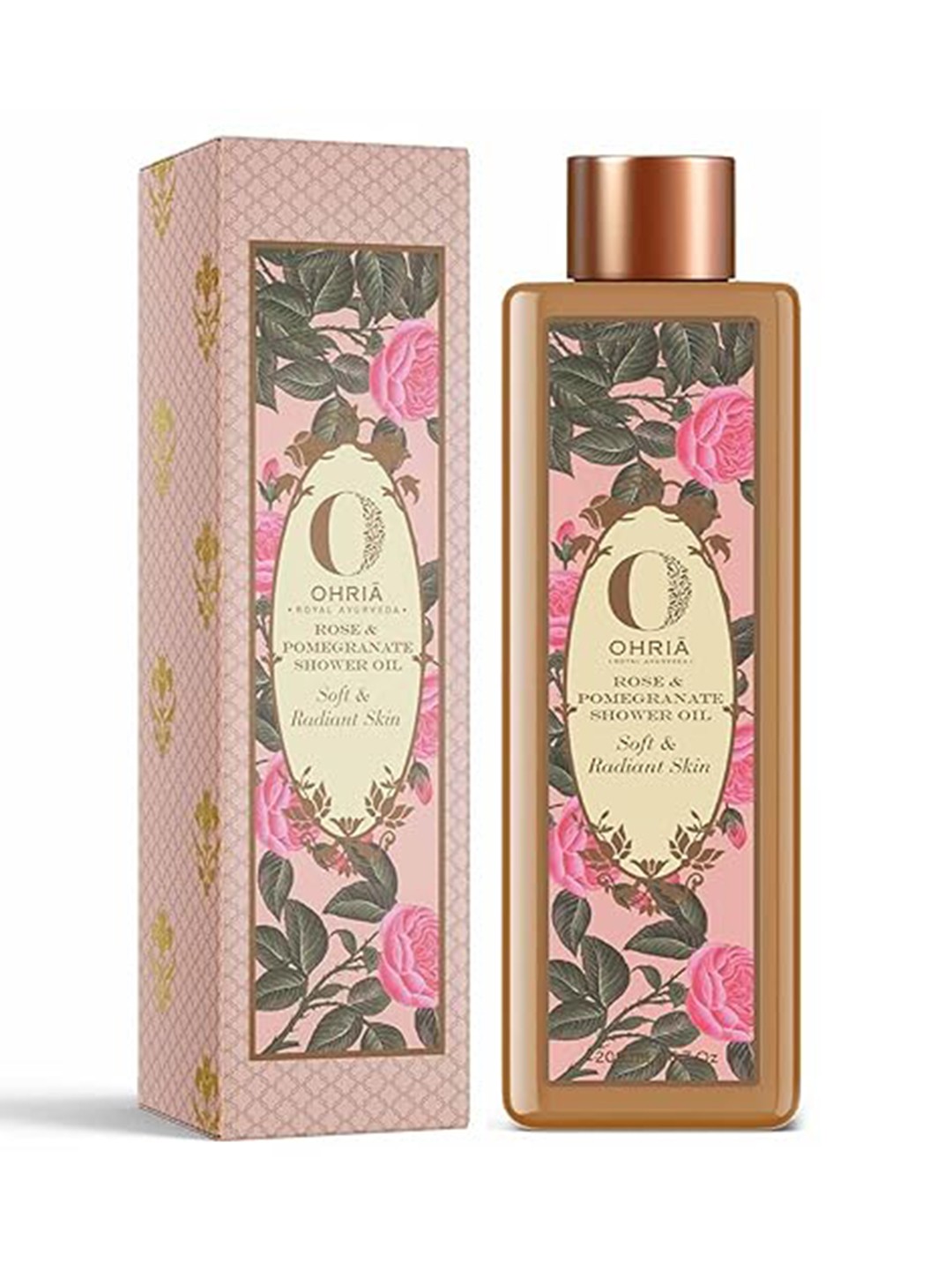 

OHRIA AYURVEDA Rose & Pomegranate Shower Oil for Soft Hydrated & Radiant Skin - 200ml, White