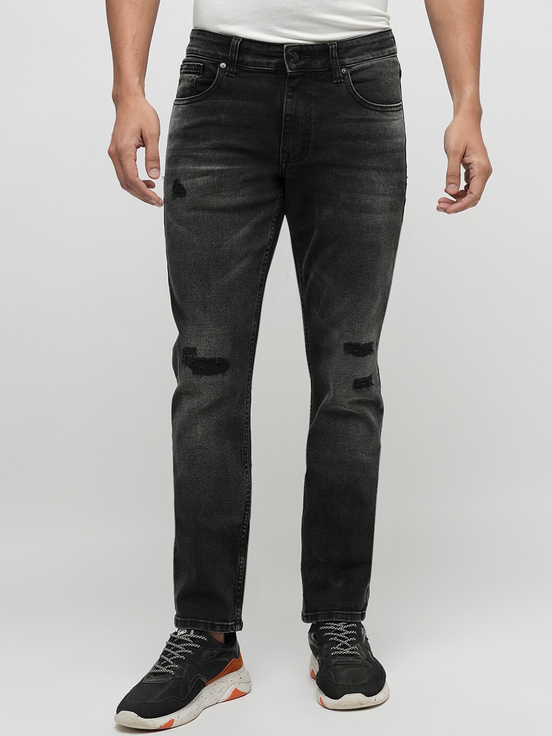 

Jack & Jones Men Slim Fit Mildly Distressed Light Fade Stretchable Jeans, Black