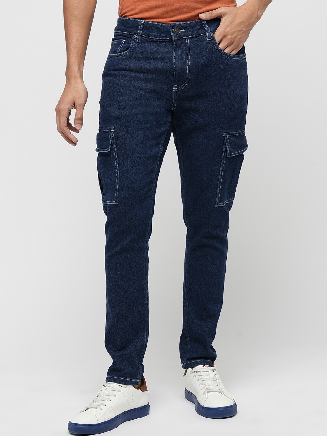 

Jack & Jones Men Slim Fit Clean Look Stretchable Cargo Jeans, Blue