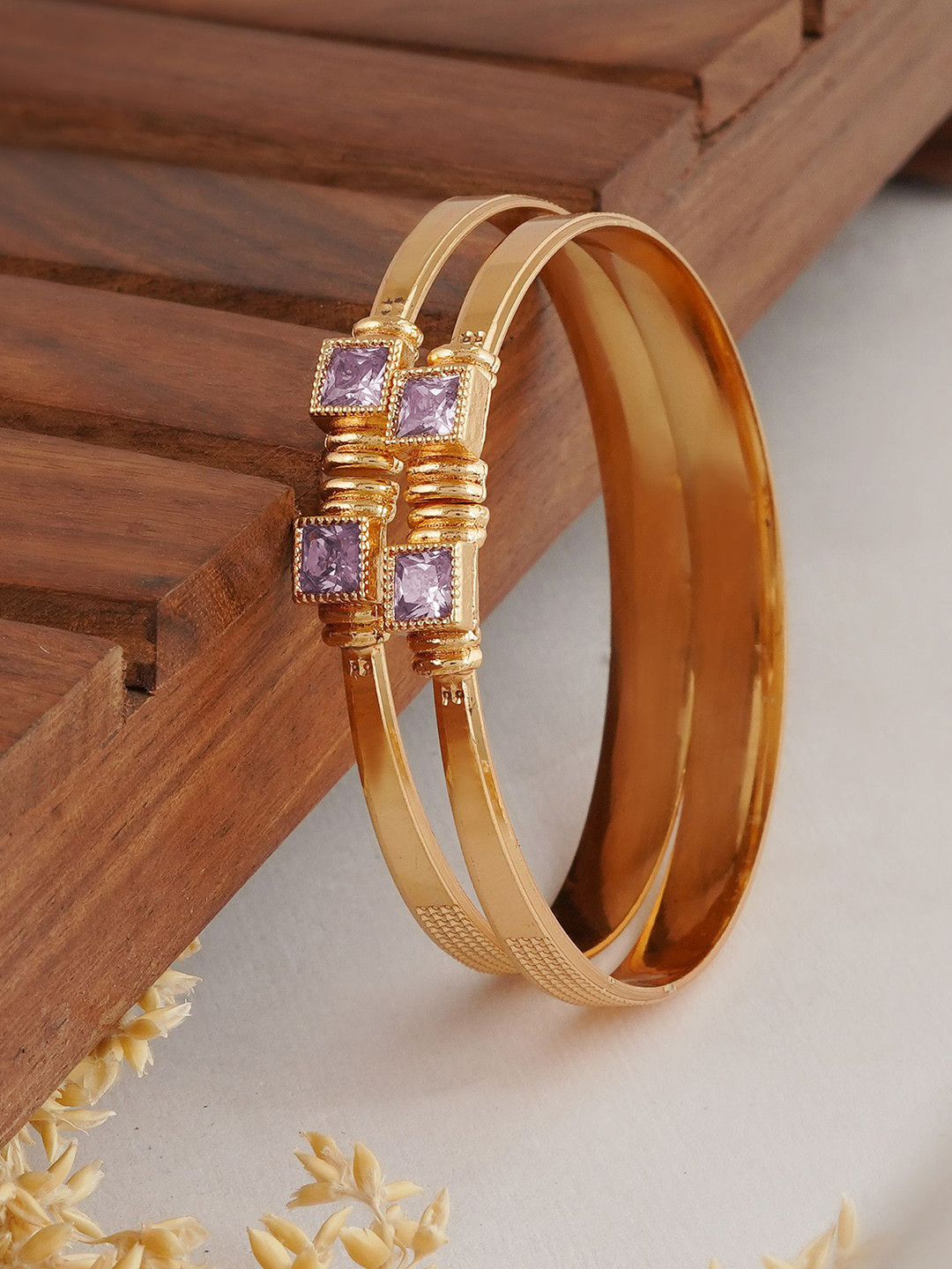 

MANSIYAORANGE Set Of 2 Gold-Plated AD Studded Bangles
