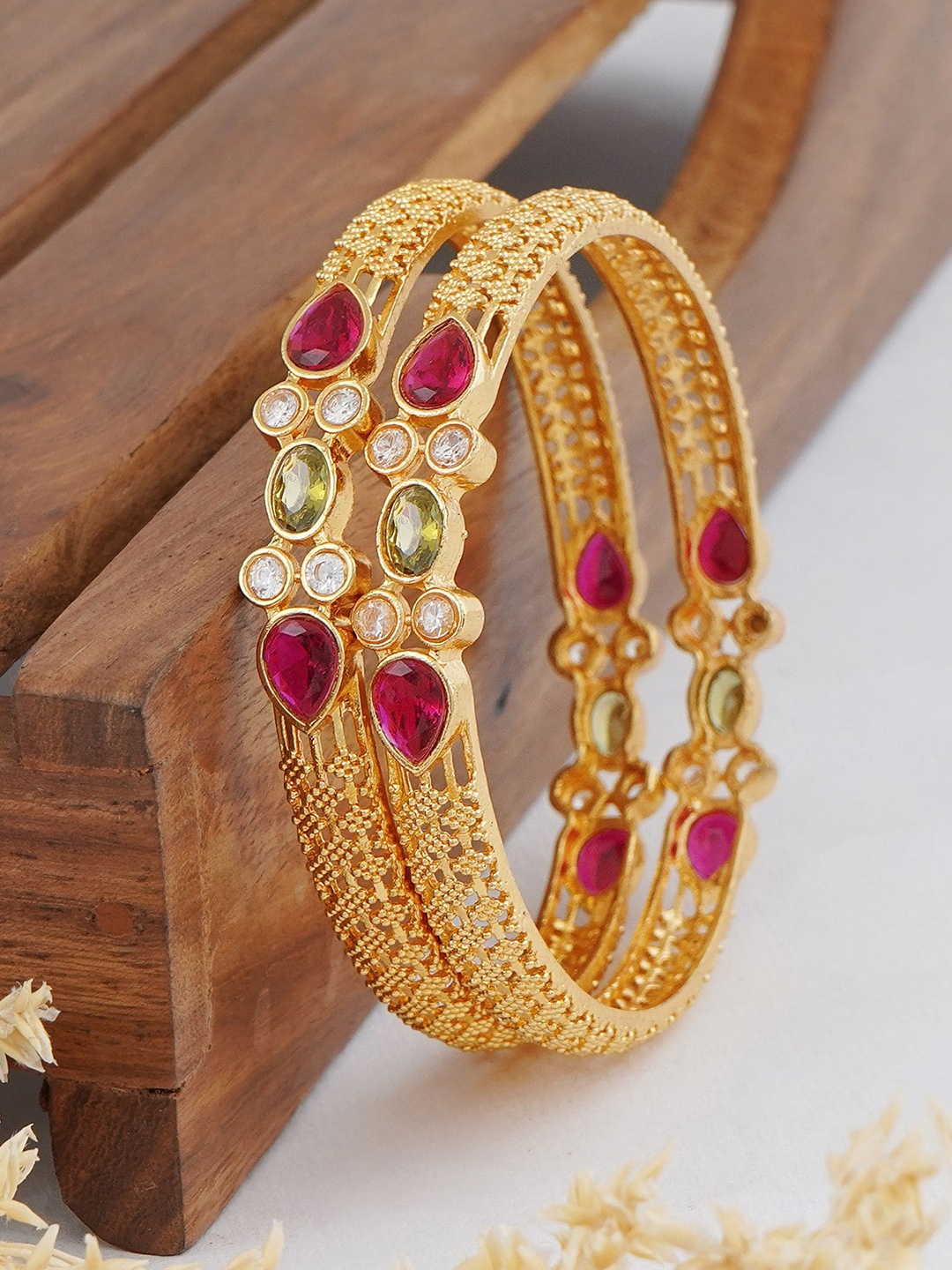 

MANSIYAORANGE Set Of 2 Gold Plated AD Studded Bangles