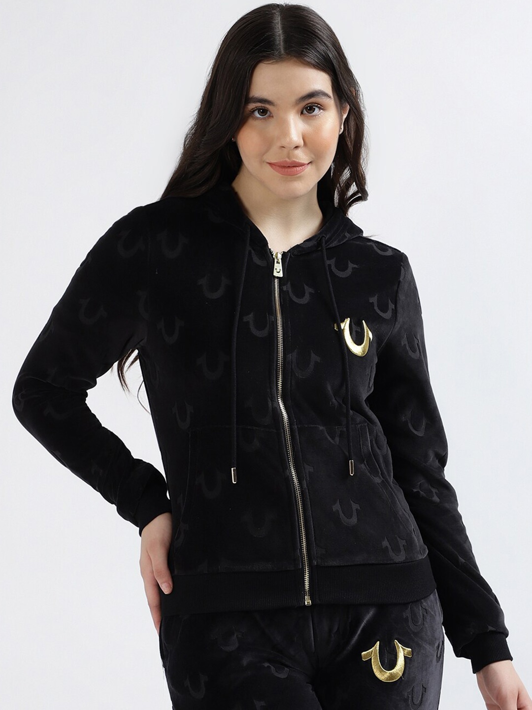 

True Religion Hooded Front-Open Sweatshirt, Black