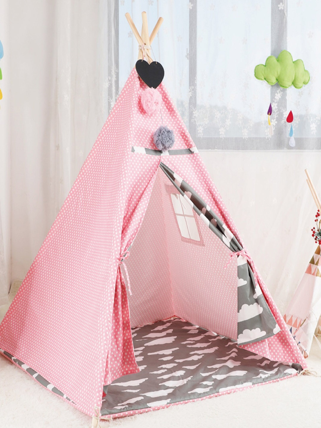 

Polka Tots Kids Printed Portable Teepee Tent, Pink