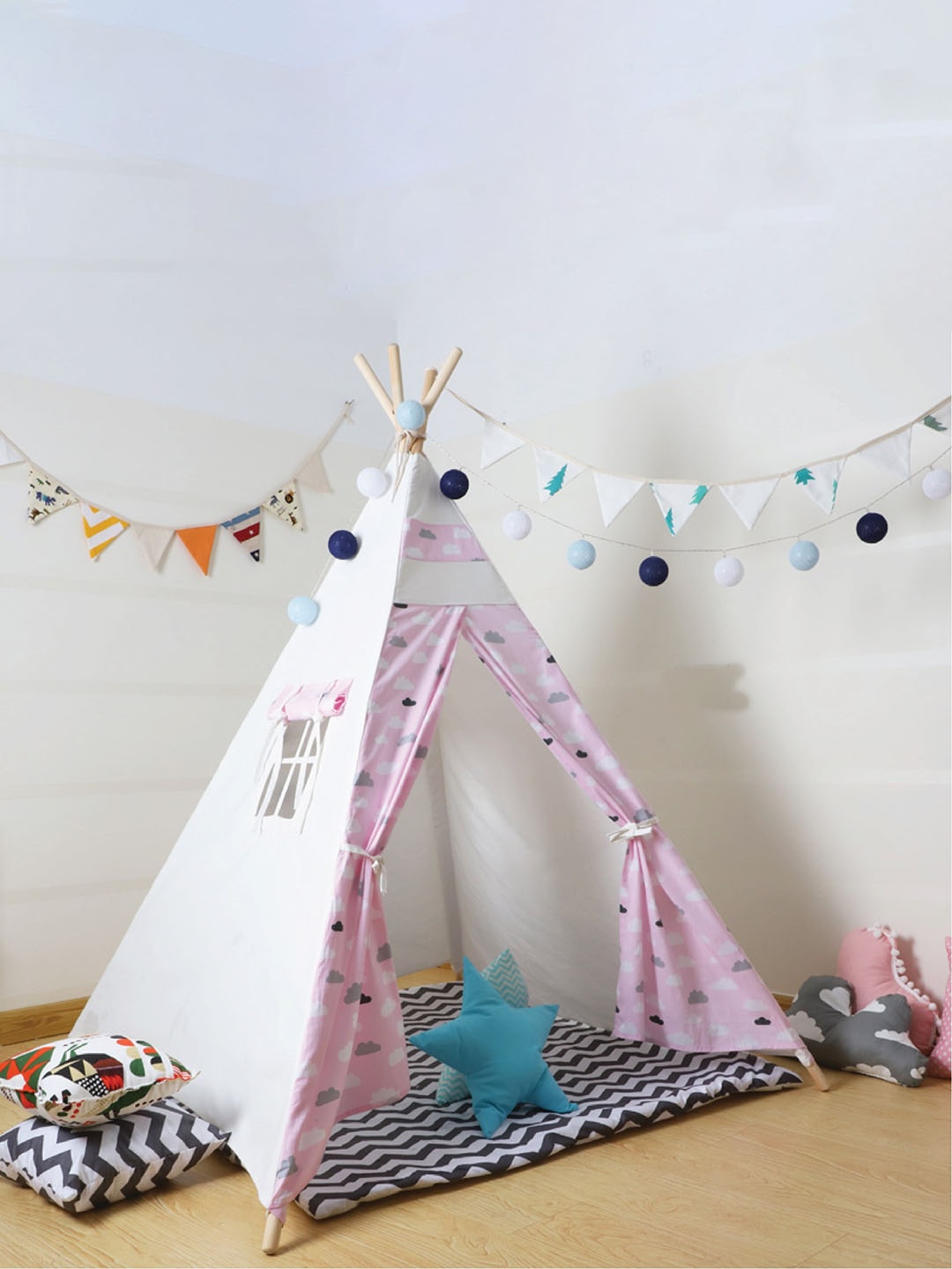 

Polka Tots Kids Printed Portable Teepee Tent With Cushion, Pink