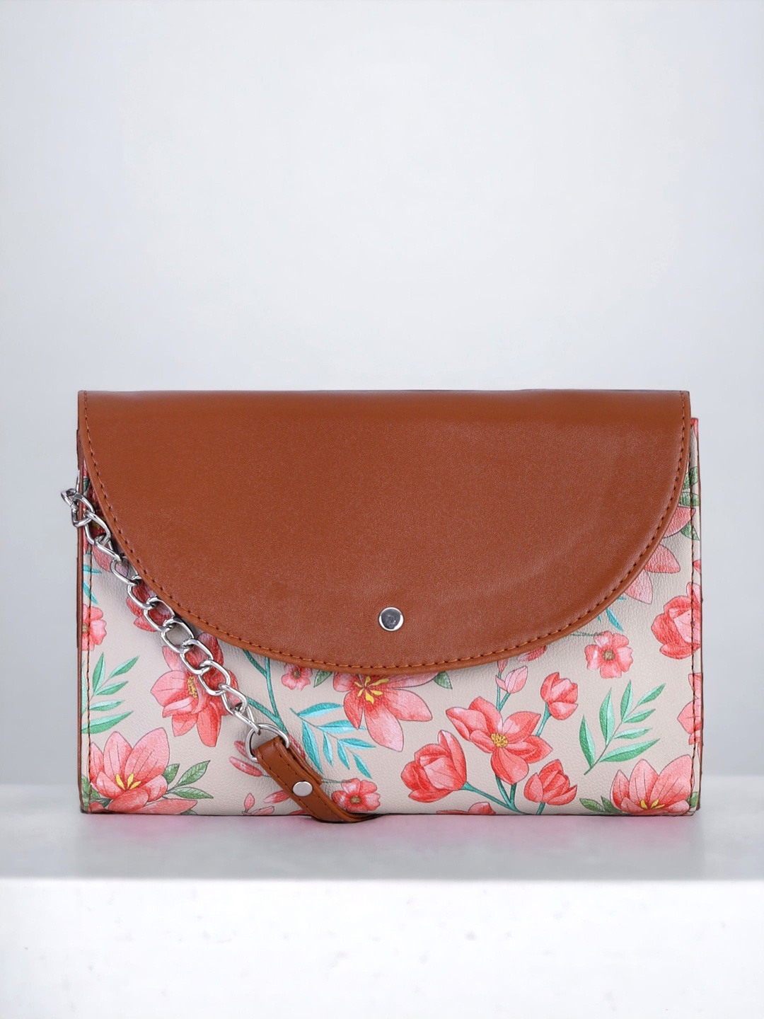 

Toteteca Floral Printed Structured Sling Bag, Tan