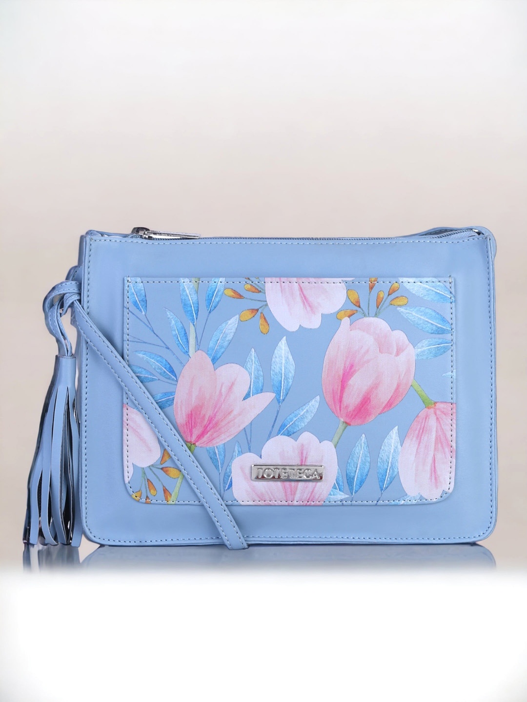 

Toteteca Floral Printed Structured Sling Bag, Blue