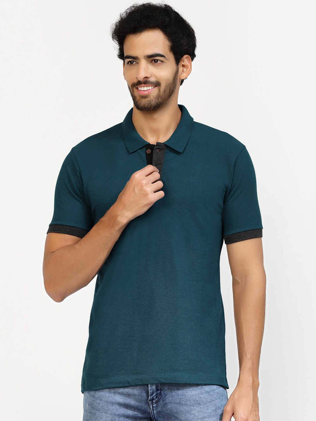 

Kalt Colourblocked Polo Collar Regular Fit T-shirt, Teal