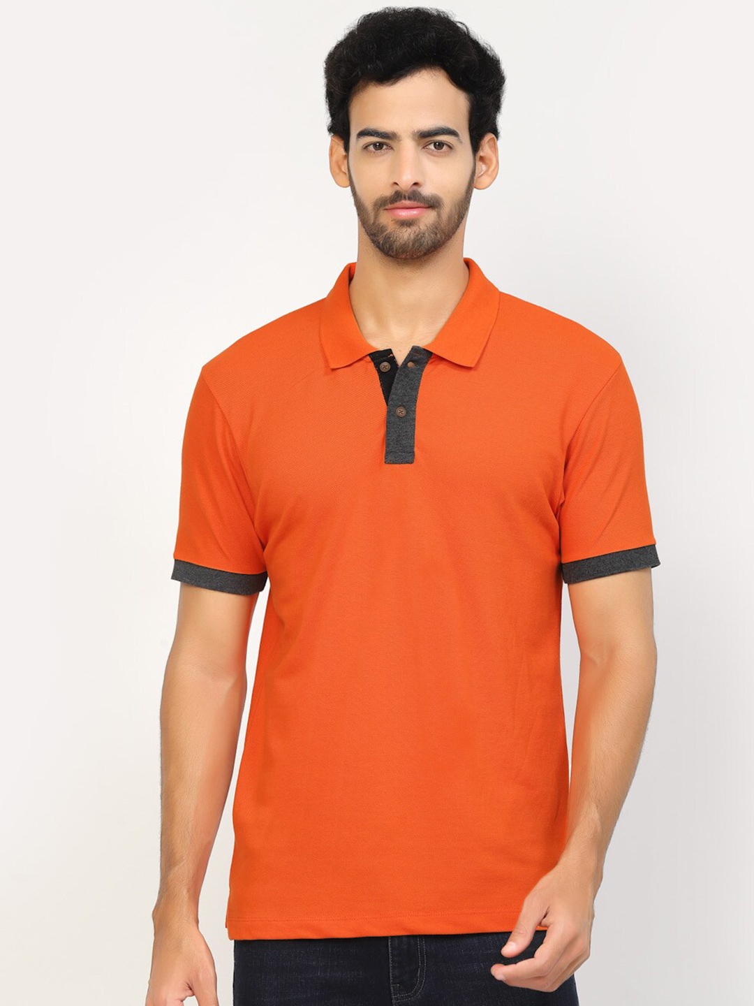 

Kalt Colourblocked Polo Collar Regular Fit T-shirt, Orange