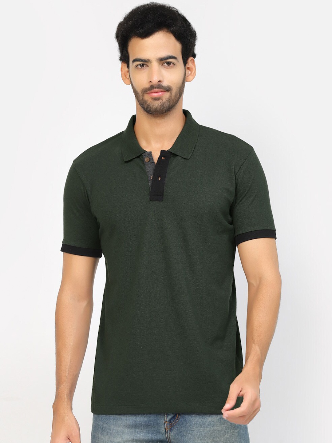 

Kalt Colourblocked Polo Collar Regular Fit T-shirt, Green