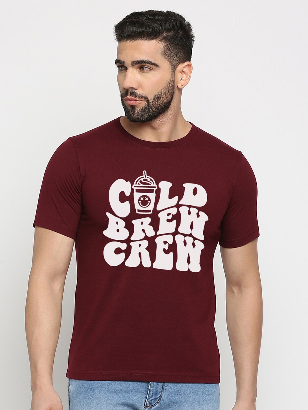 

MOD ECRU Typography Printed Cotton T-shirt, Maroon