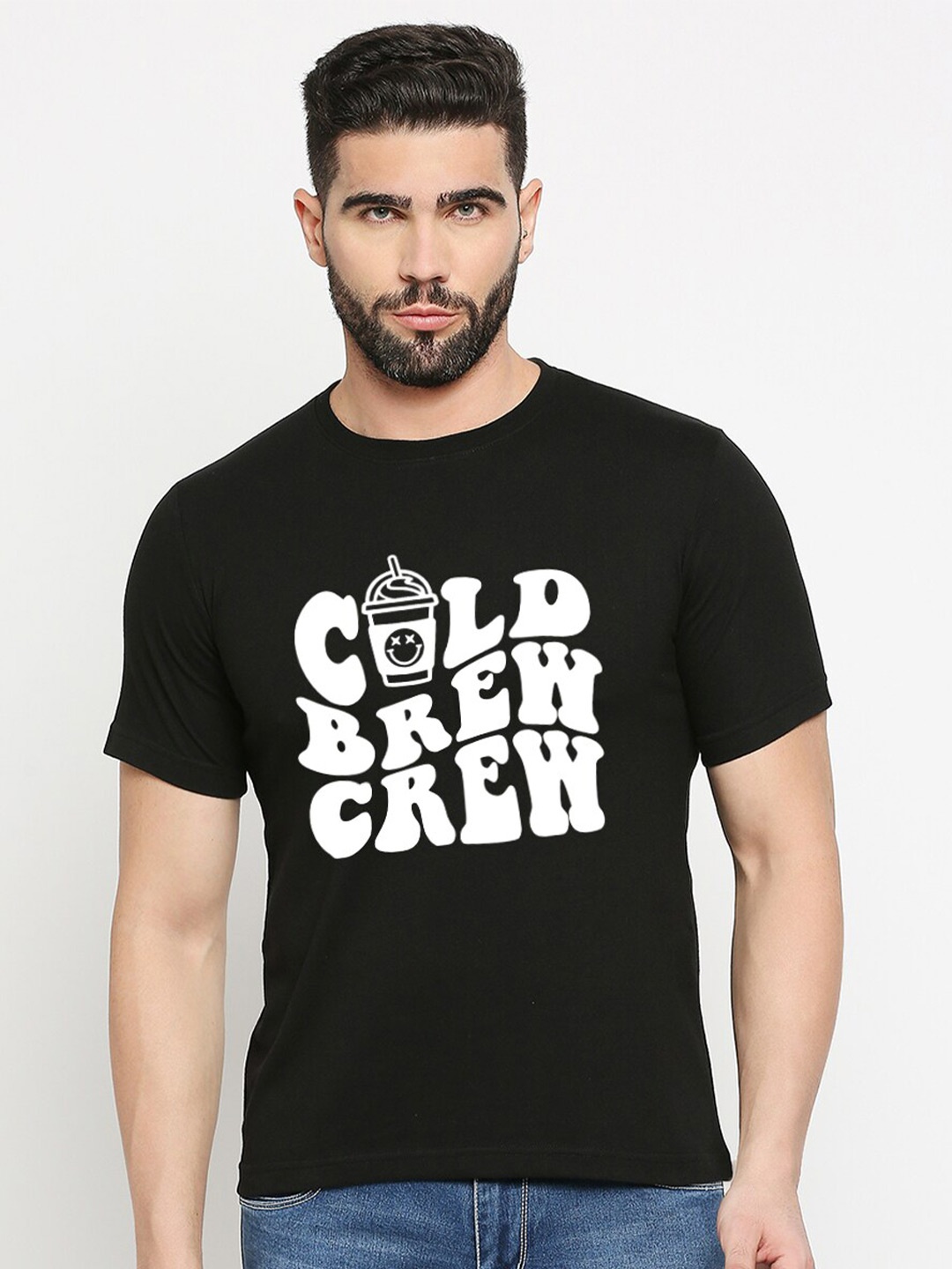 

MOD ECRU Typography Printed Cotton T-shirt, Black