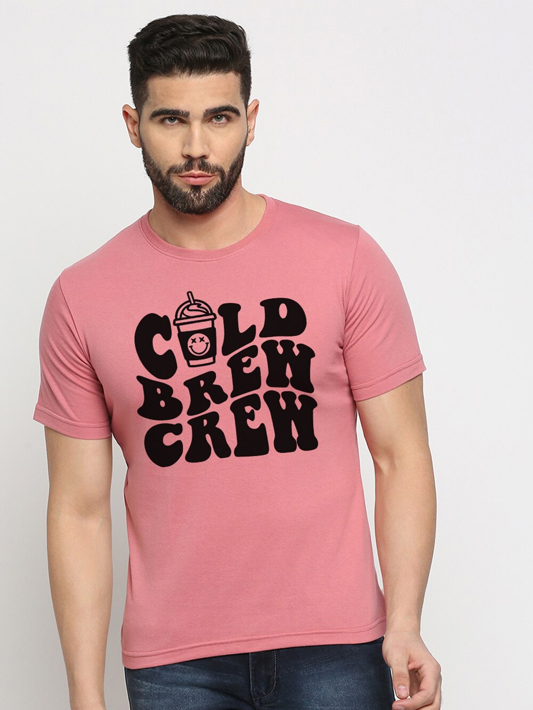 

MOD ECRU Typography Printed Cotton T-shirt, Pink