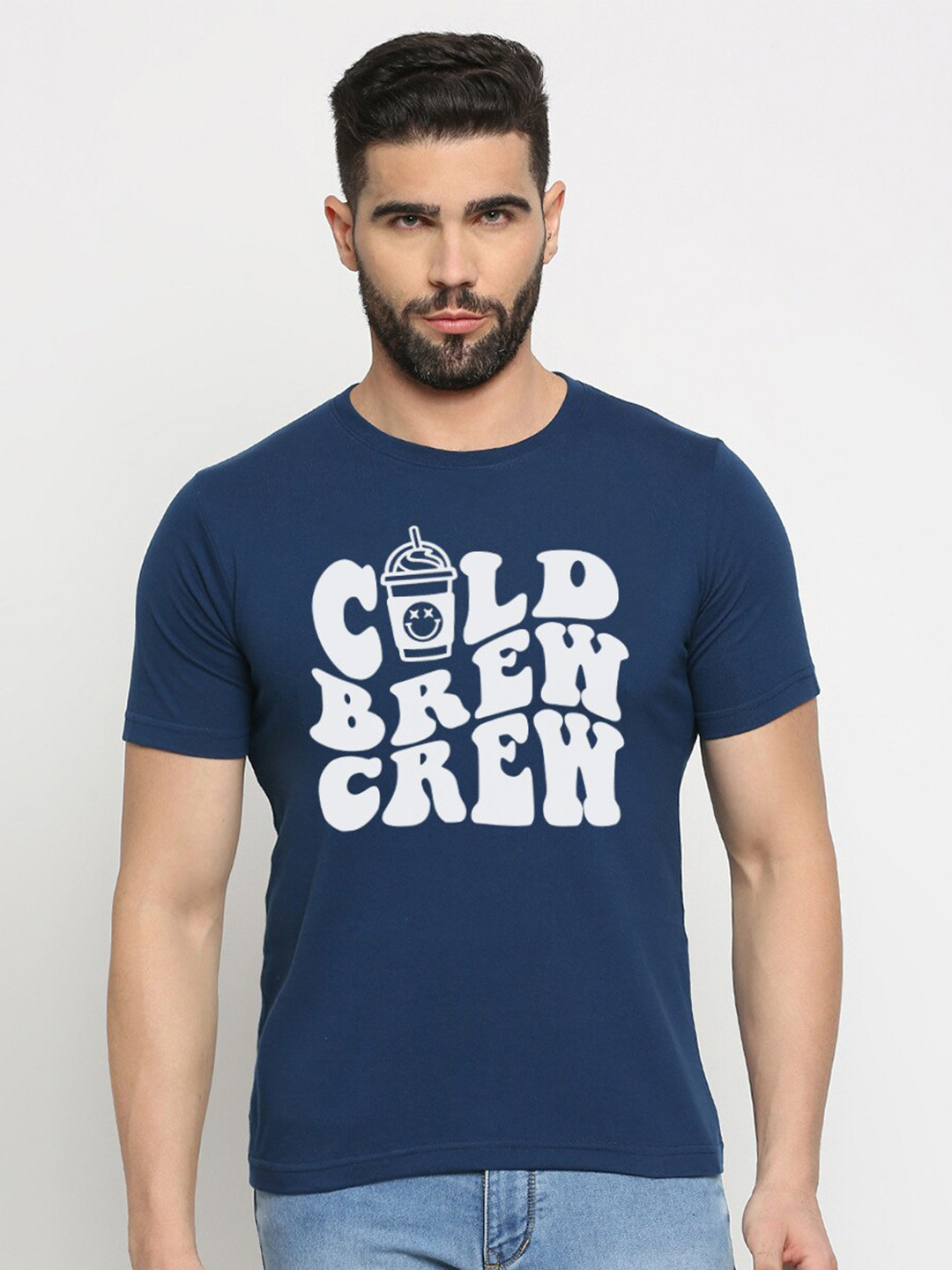 

MOD ECRU Typography Printed Cotton T-shirt, Navy blue