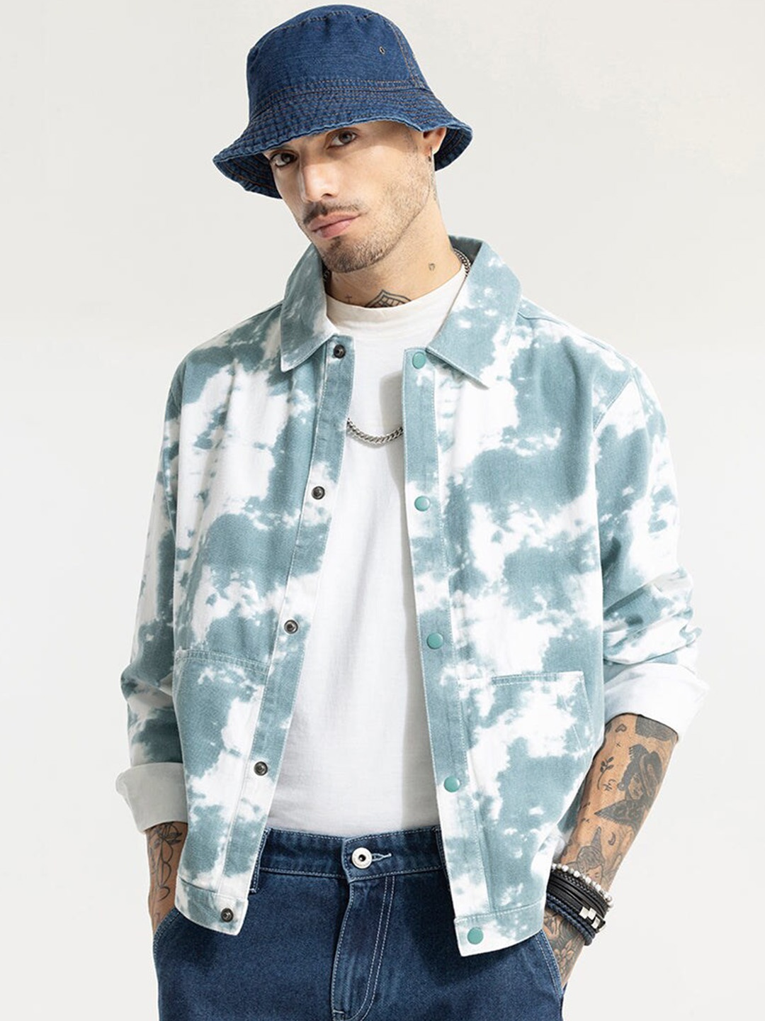 

Snitch Tie & Dye Printed Pure Cotton Lightweight Tailored Jacket, Green