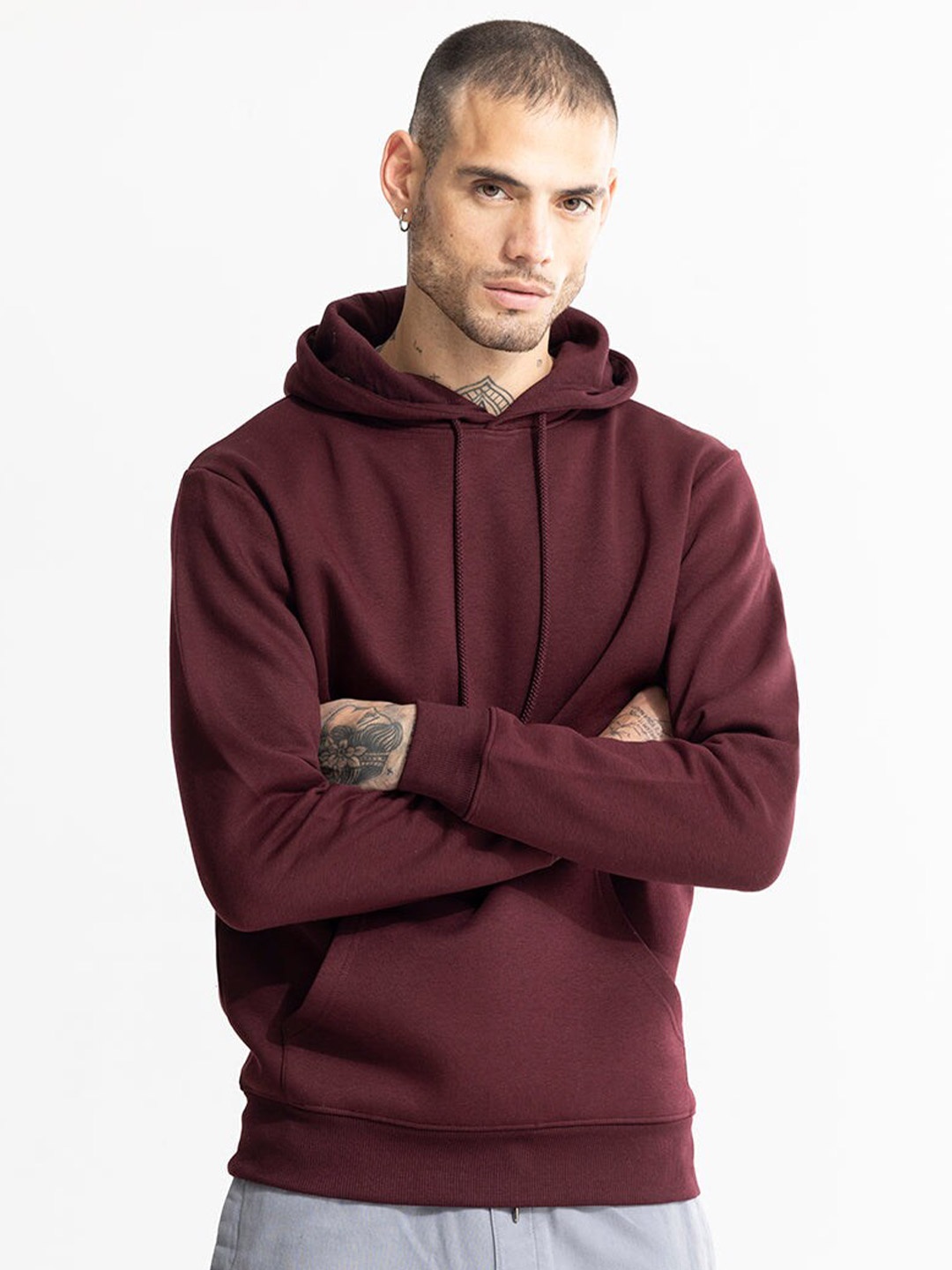

Snitch Maroon Hooded Cotton Sweatshirt