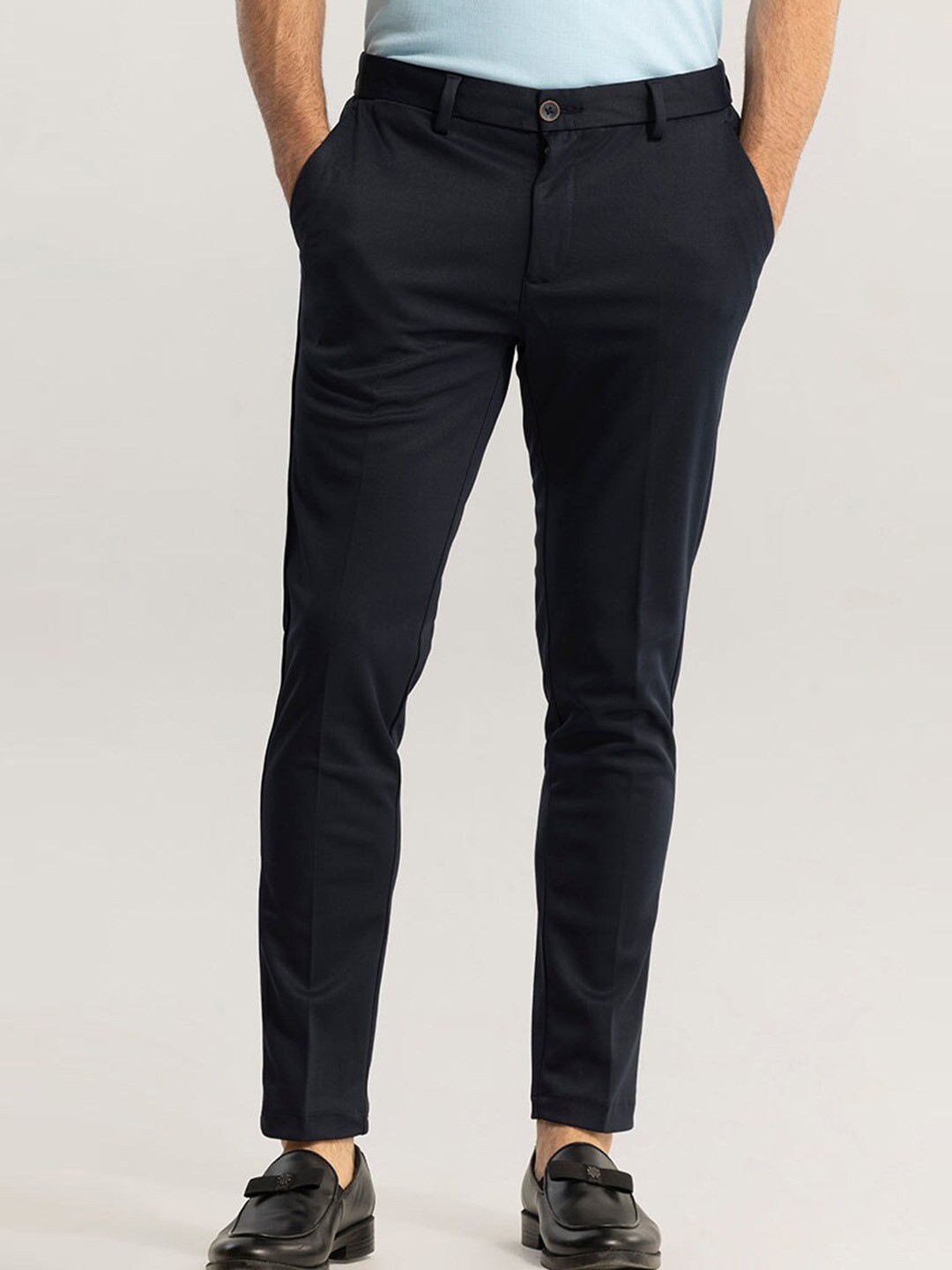 

Snitch Men Smart Mid Rise Slim Fit Cotton Trousers, Navy blue