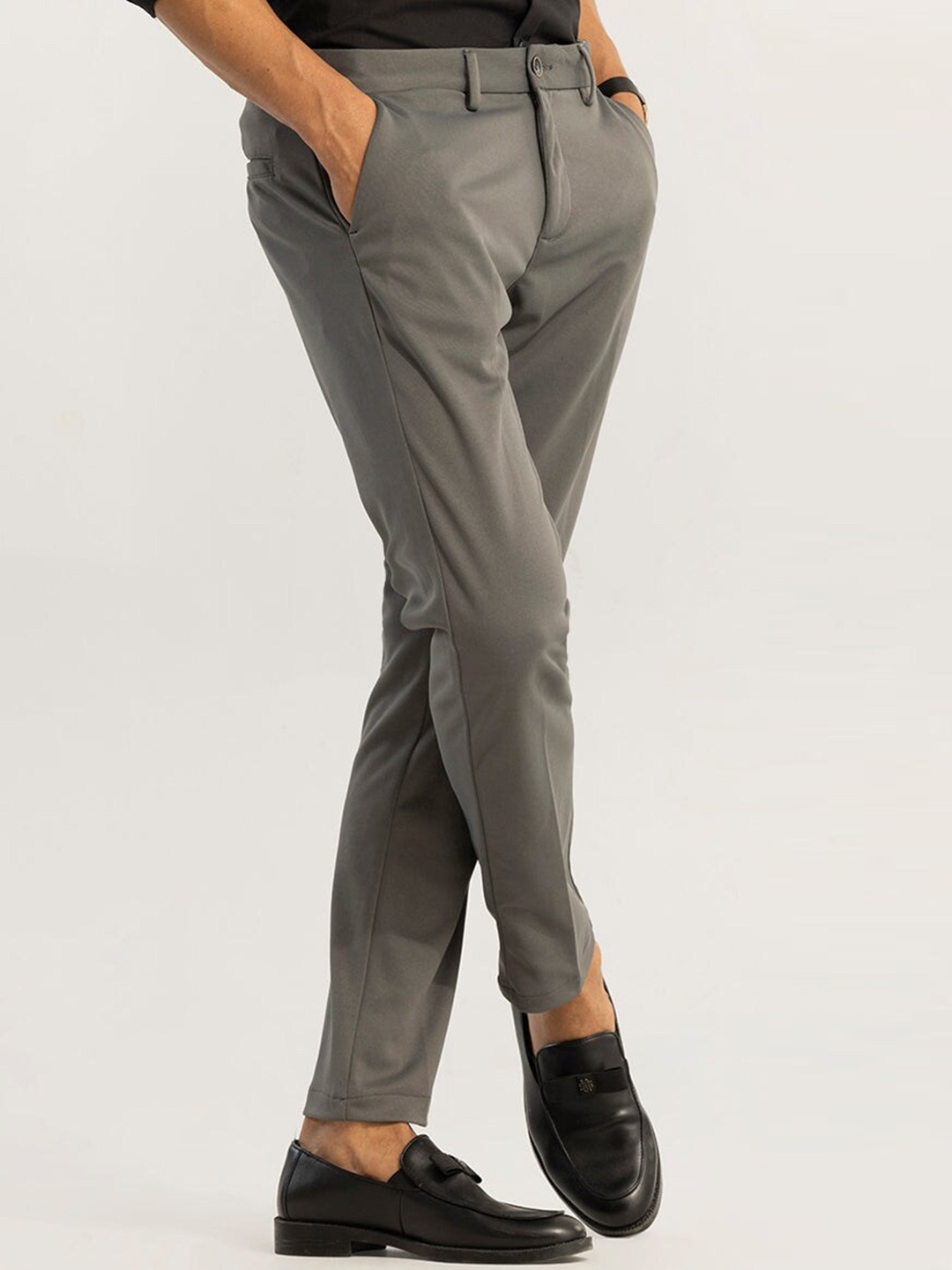 

Snitch Men Smart Slim Fit Mid Rise Regular Trousers, Grey