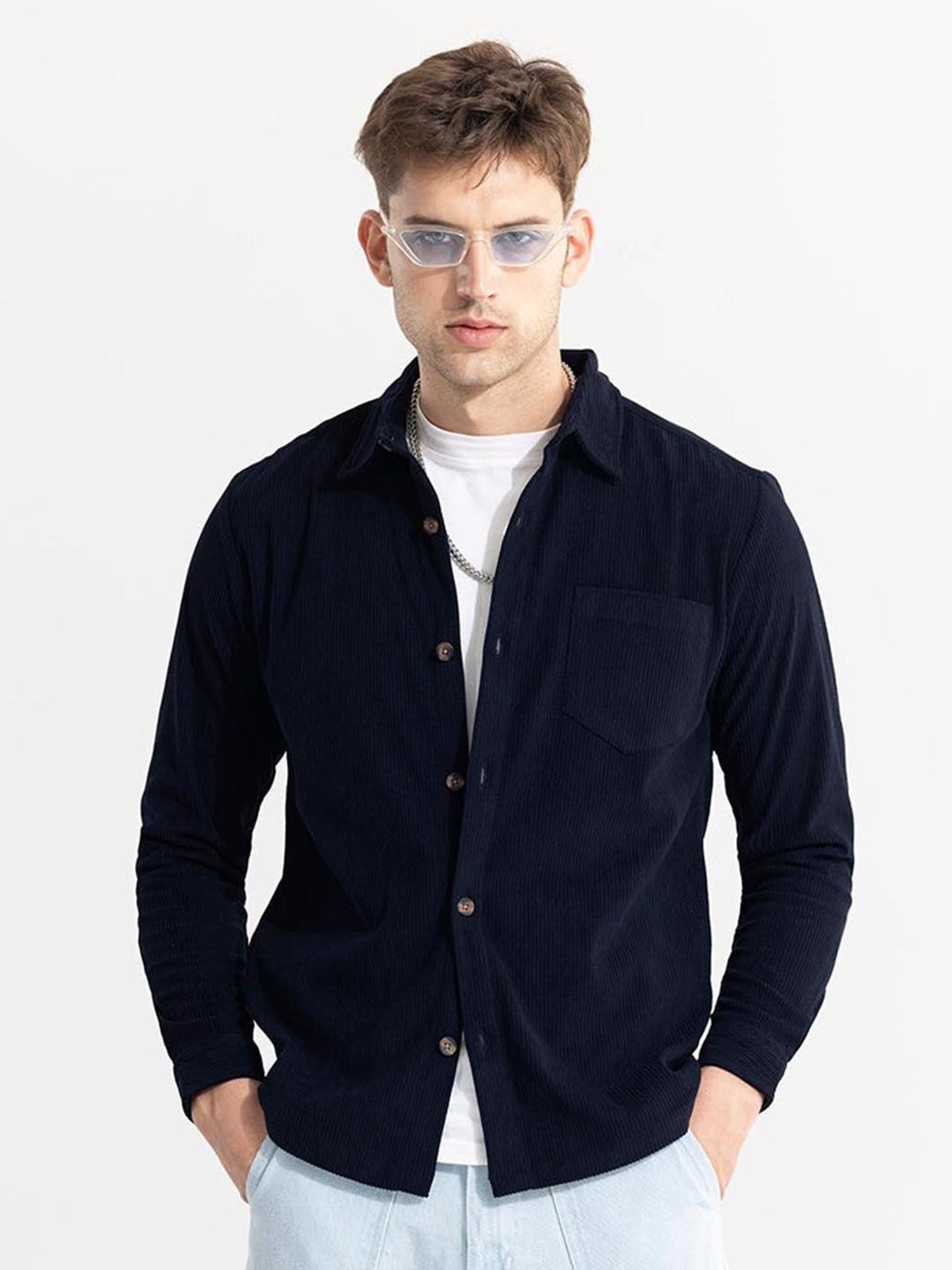 

Snitch Navy Blue Classic Boxy Spread Collar Casual Shirt