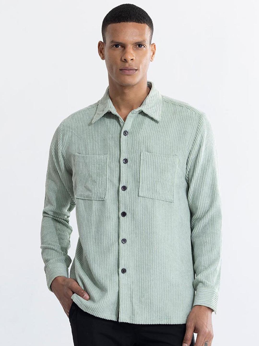

Snitch Green Classic Boxy Striped Casual Shirt