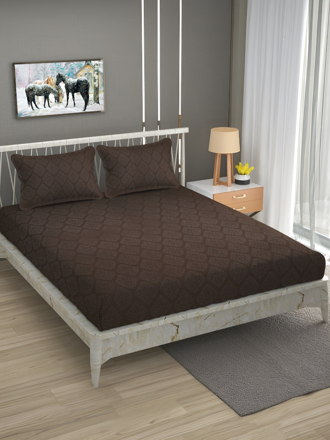 

Bromwick Coffee Brown Solid Cotton 210 TC Queen Bedsheet with 2 Pillow Covers