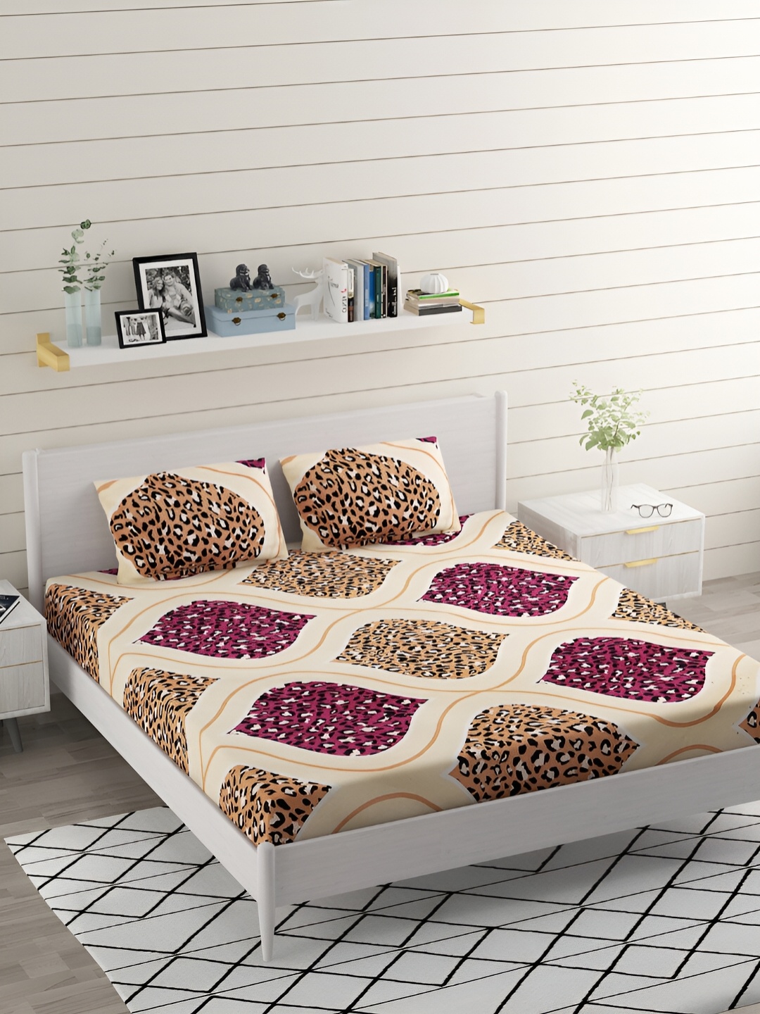 

Bromwick Beige & Purple Floral Cotton 210 TC Queen Bedsheet with 2 Pillow Covers