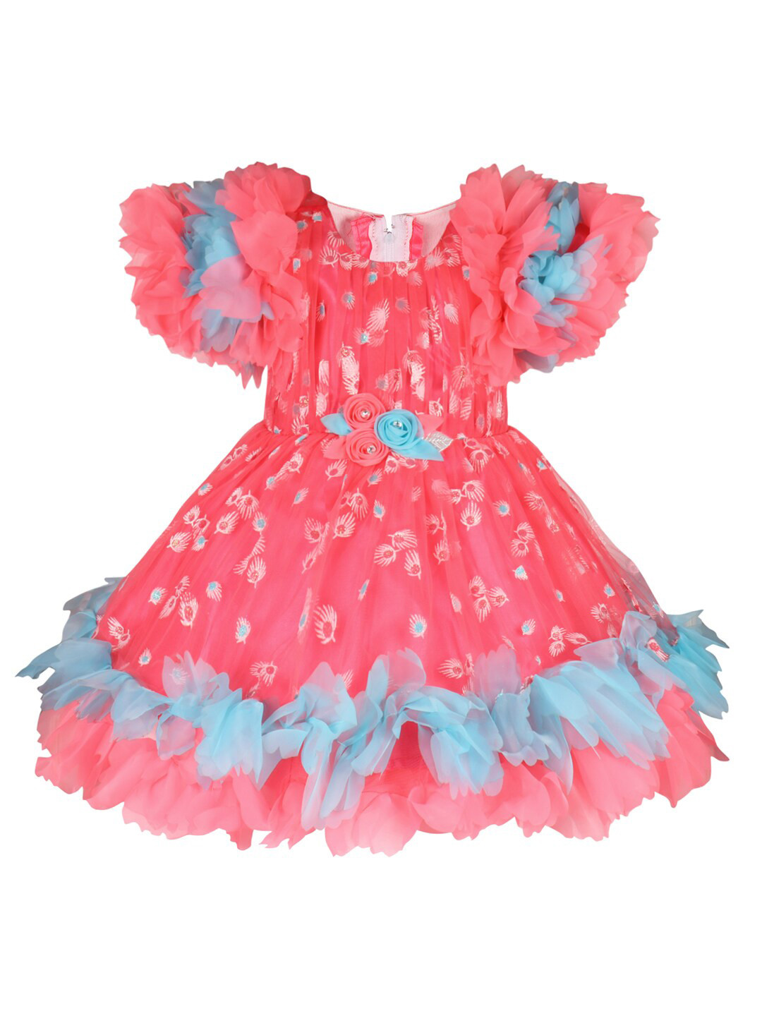 

Wish Karo Girls Floral Printed Net Fit & Flare Dress, Red