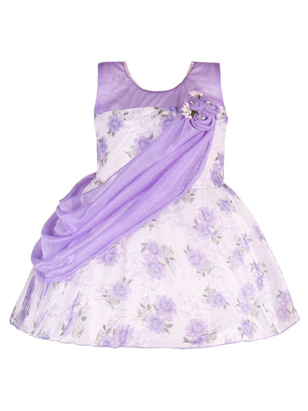 

Wish Karo Girls Floral Printed Satin Fit & Flare Dress, Purple