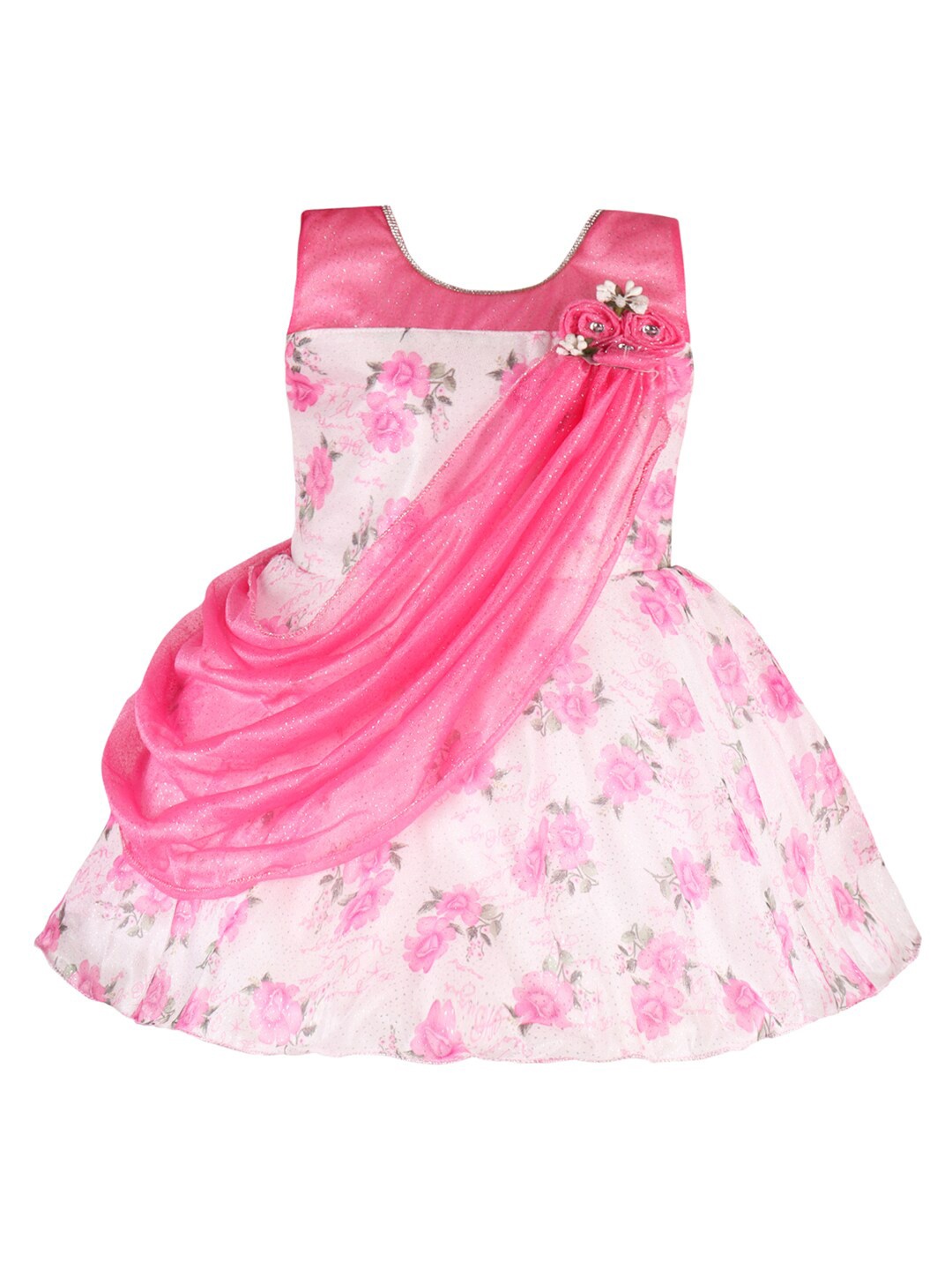 

Wish Karo Girls Floral Printed Satin Fit & Flare Dress, Pink