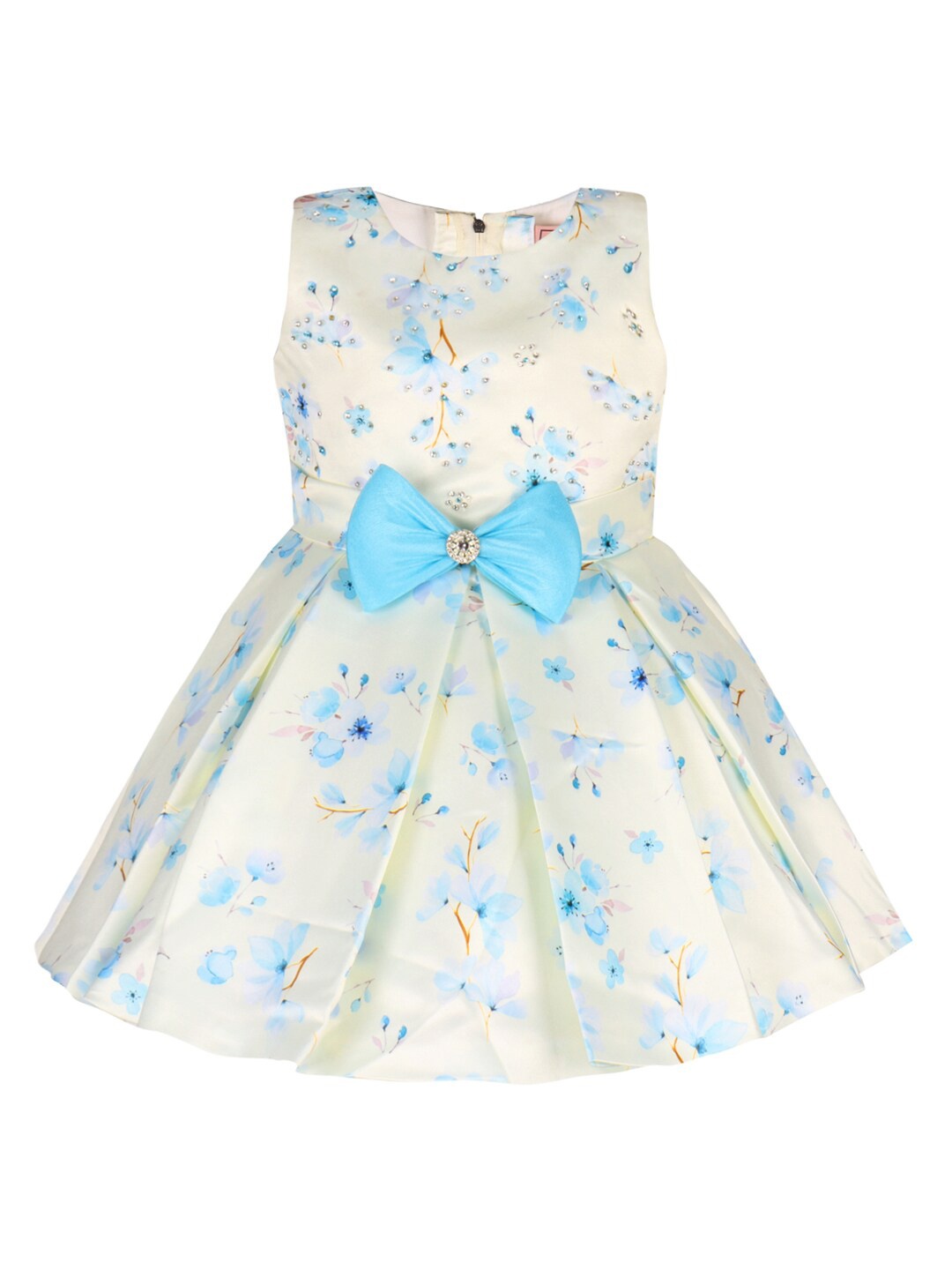 

Wish Karo Girls Floral Printed Satin Fit & Flare Dress, Blue