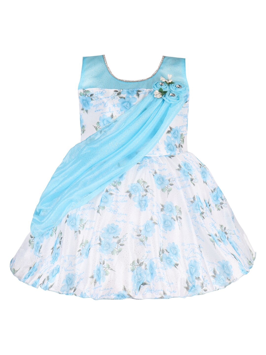 

Wish Karo Girls Floral Printed Silk Satin Fit & Flare Dress, Blue