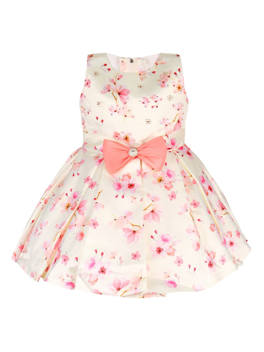 

Wish Karo Girls Floral Printed Satin Fit & Flare Dress, Peach