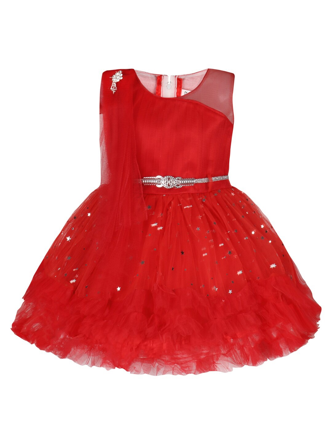

Wish Karo Girls Embellished Net Fit & Flare Dress, Red