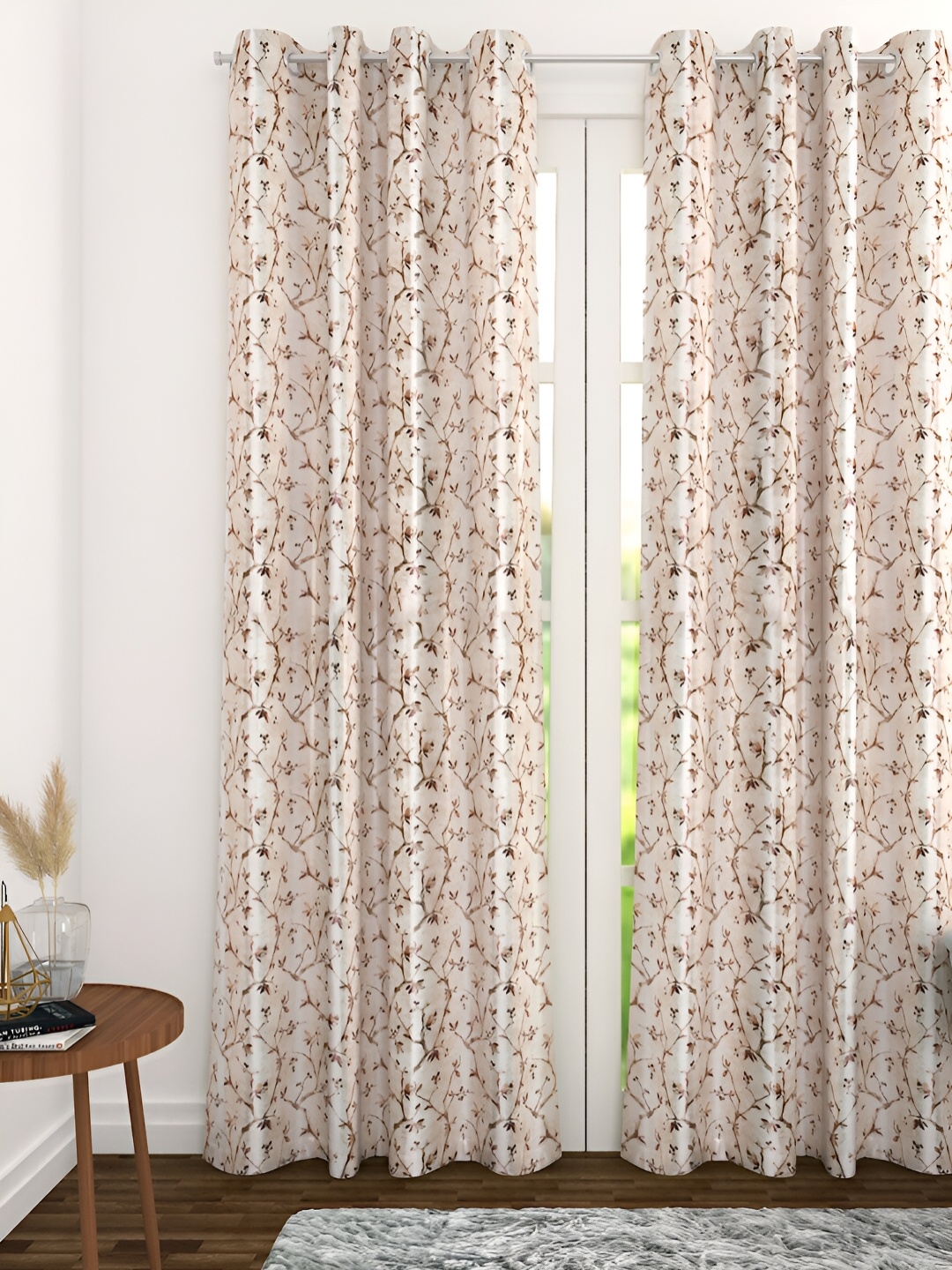 THE CONVERSION Cream & Brown Floral Long Door Curtain