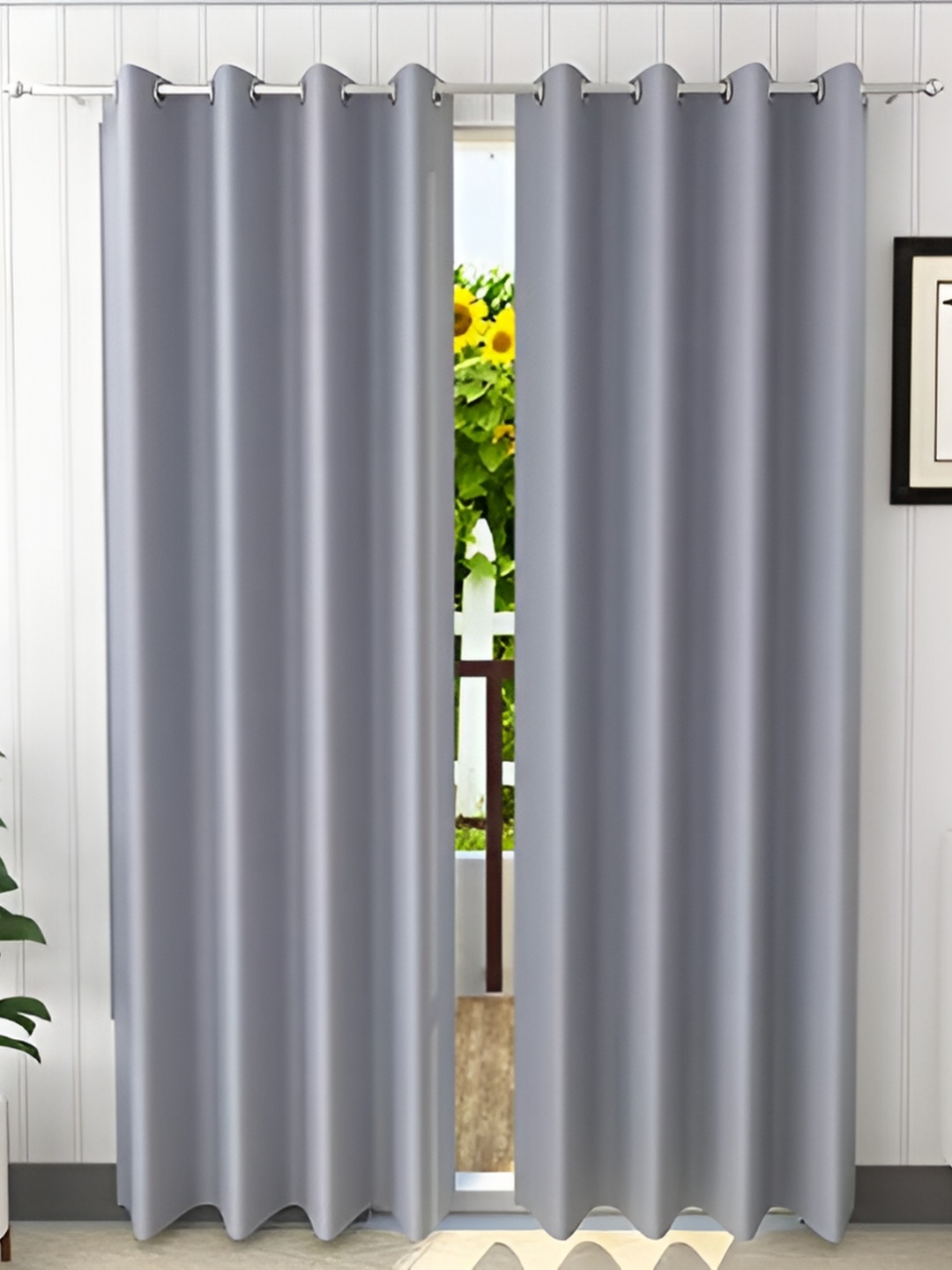 

THE CONVERSION 2 Pcs Grey Solid Long Door Curtain