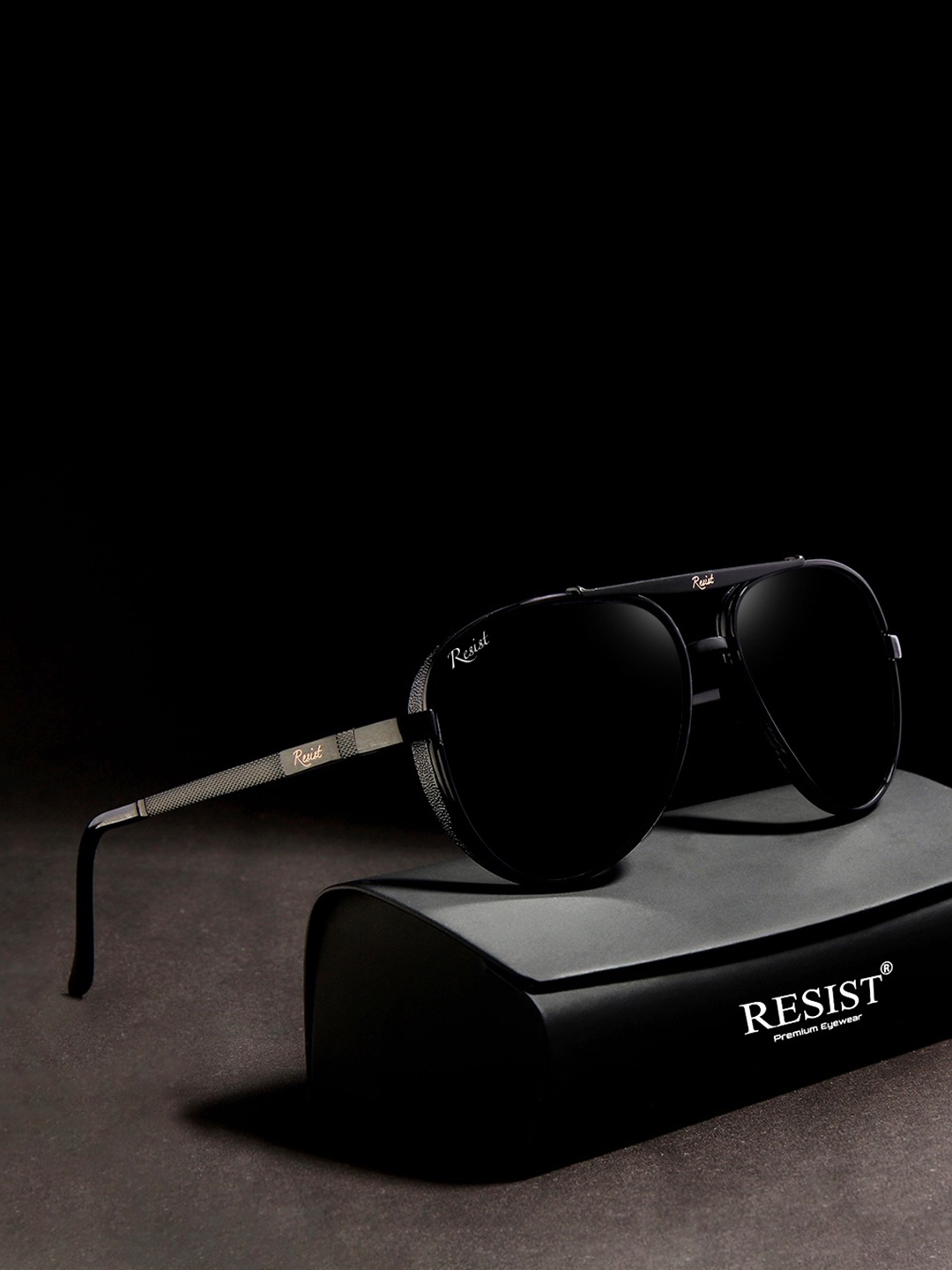 

RESIST EYEWEAR Unisex Aviator Sunglasses With UV Protected Lens, Black