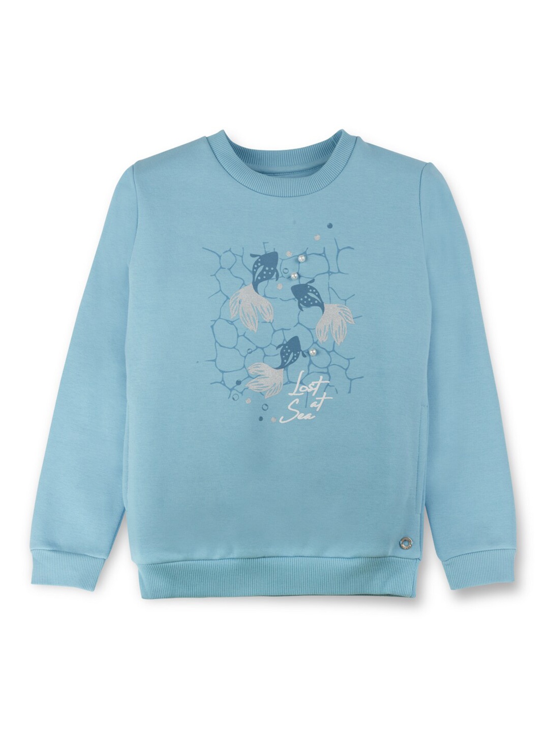 

Gini and Jony Infant Girls Graphic Printed Embellished Ribbed Cotton Sweatshirt, Blue