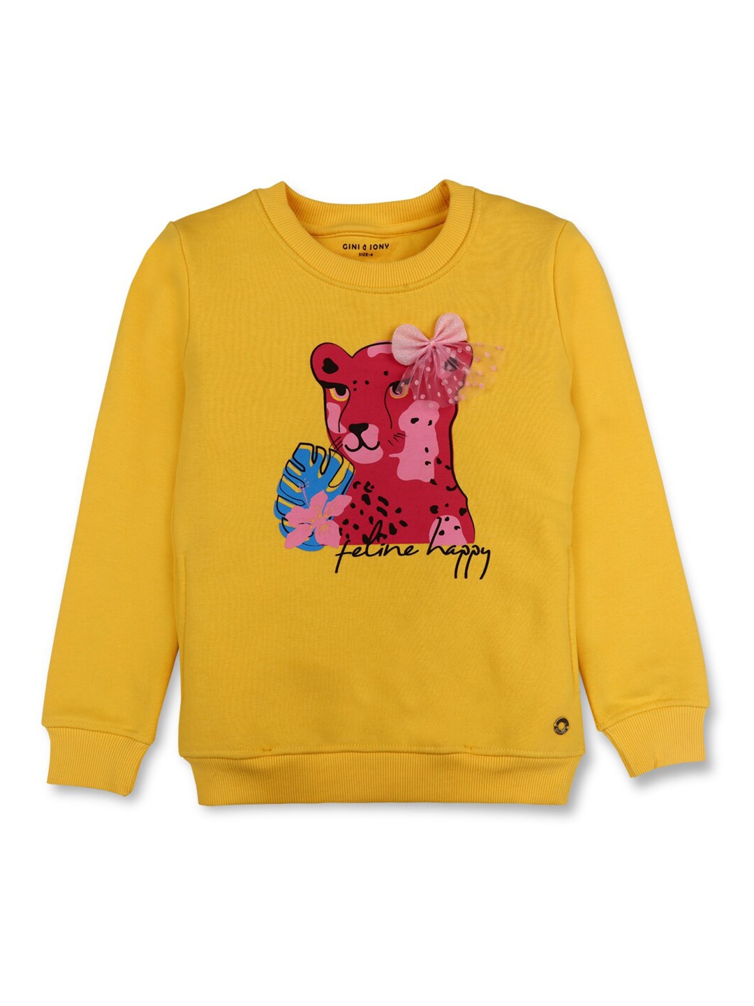 

Gini and Jony Girls Graphic Printed Sweatshirt, Yellow