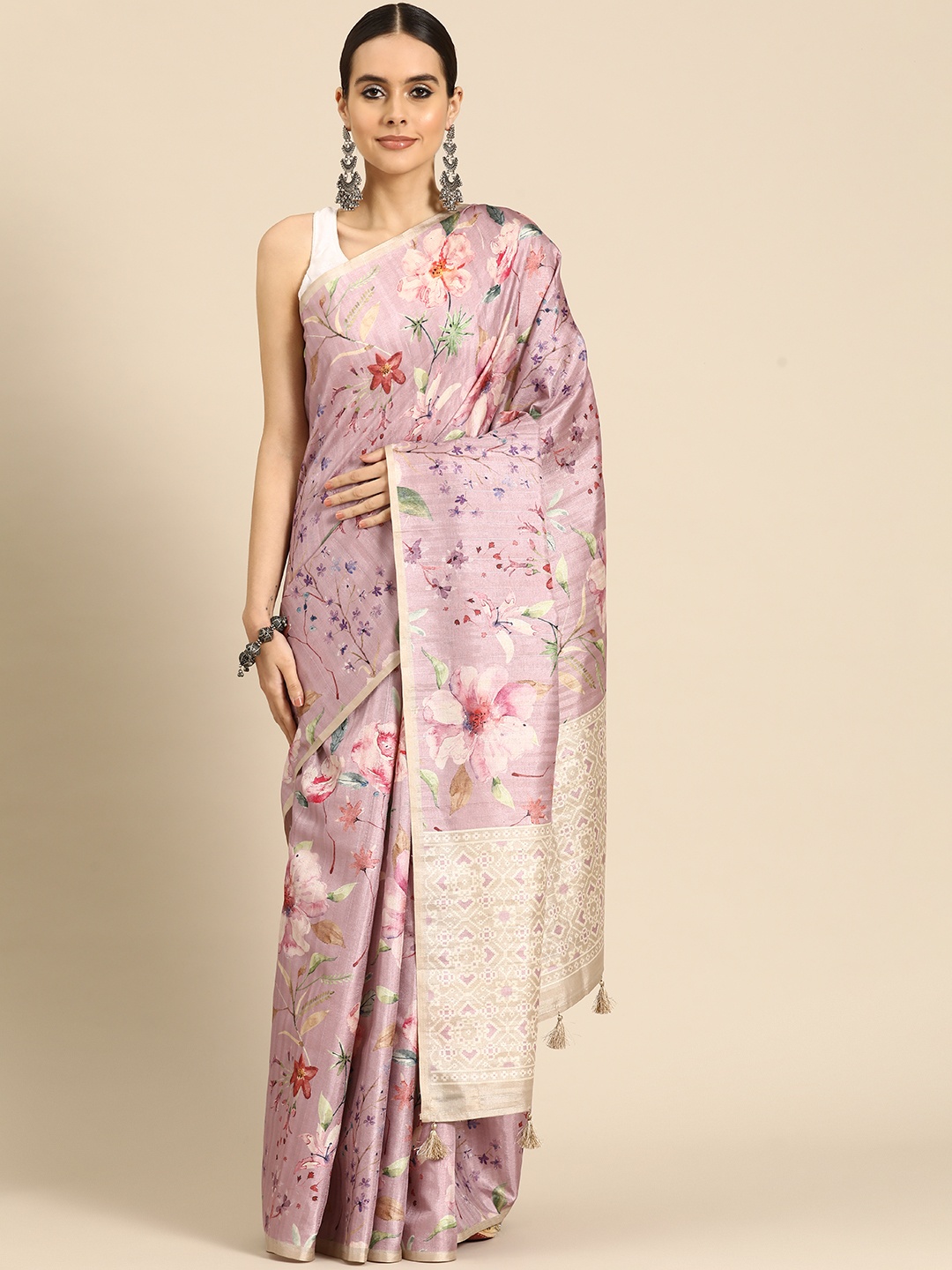 

Simaaya Floral Woven Design Saree, Pink